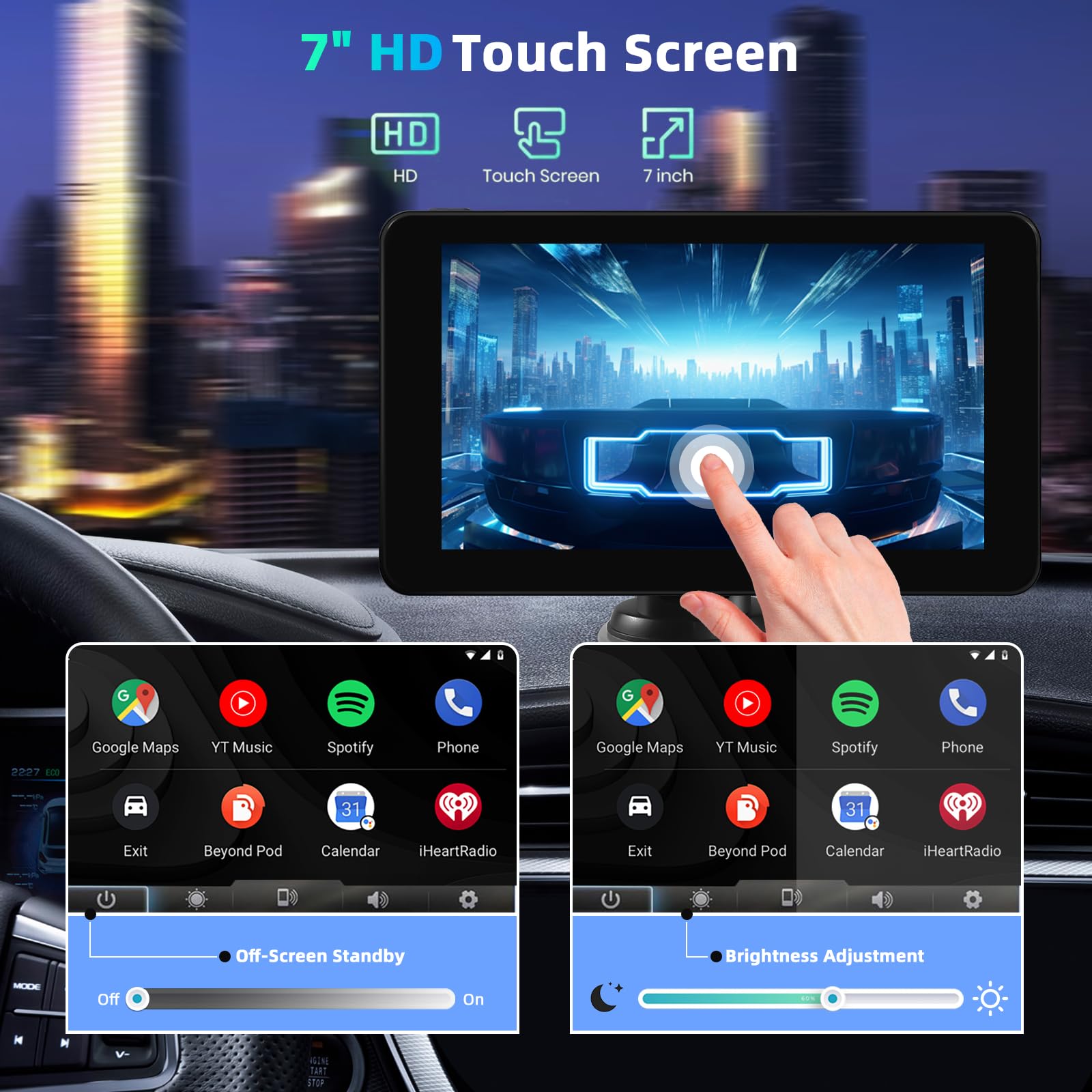 Carplay Voiture pour sans Fil Carplay & Android Auto, 7 Pouces Ecran Voiture, Drive Buddy Android Auto, Autoradio Portable avec Bluetooth, Mirrorlink, GPS Navigation, Assistant Vocal, FM, AUX