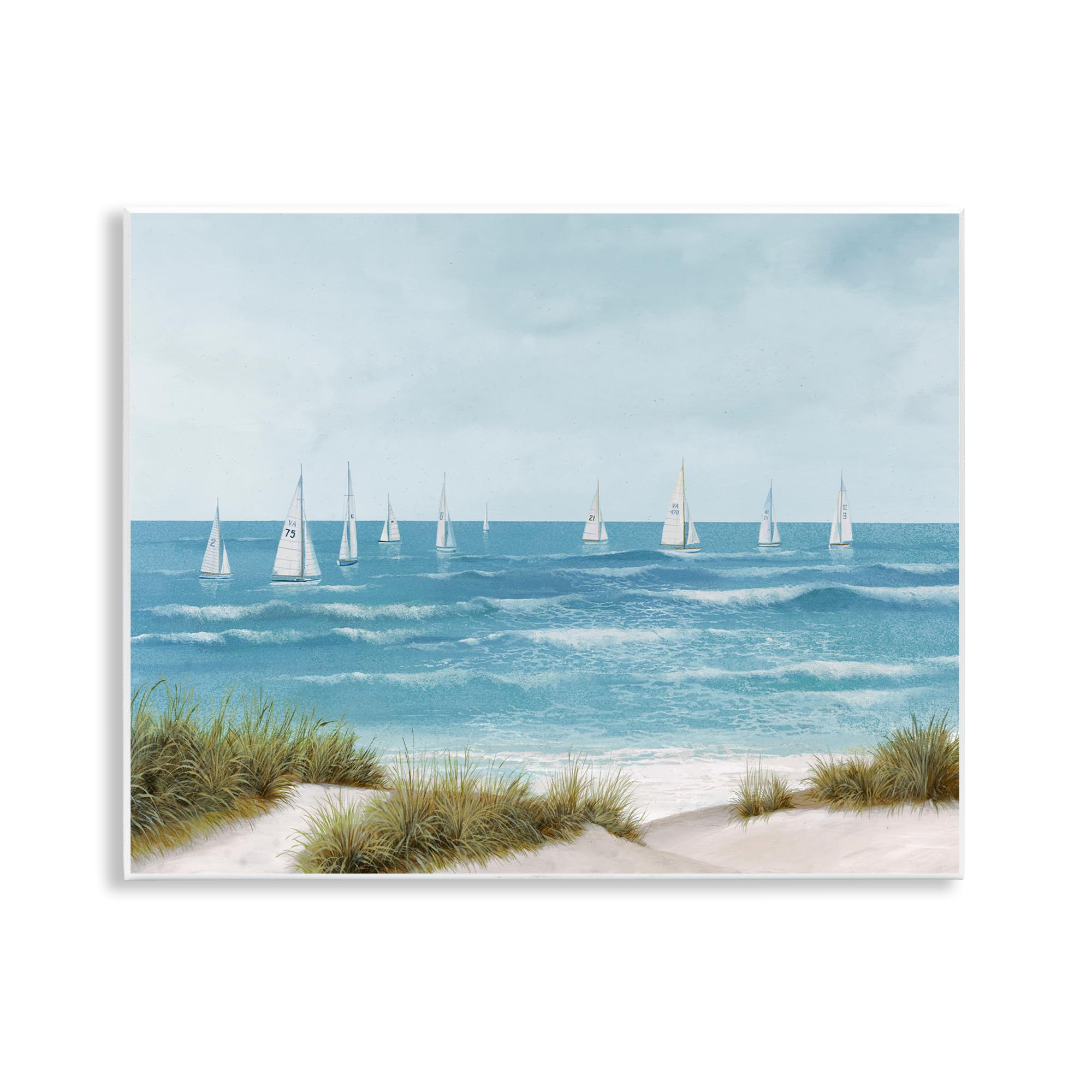 Stupell Industries Summer Nautical Seascape Sailboats Seaside Calm, 11 X 14 Inch Mounted Print On Wall Plaque