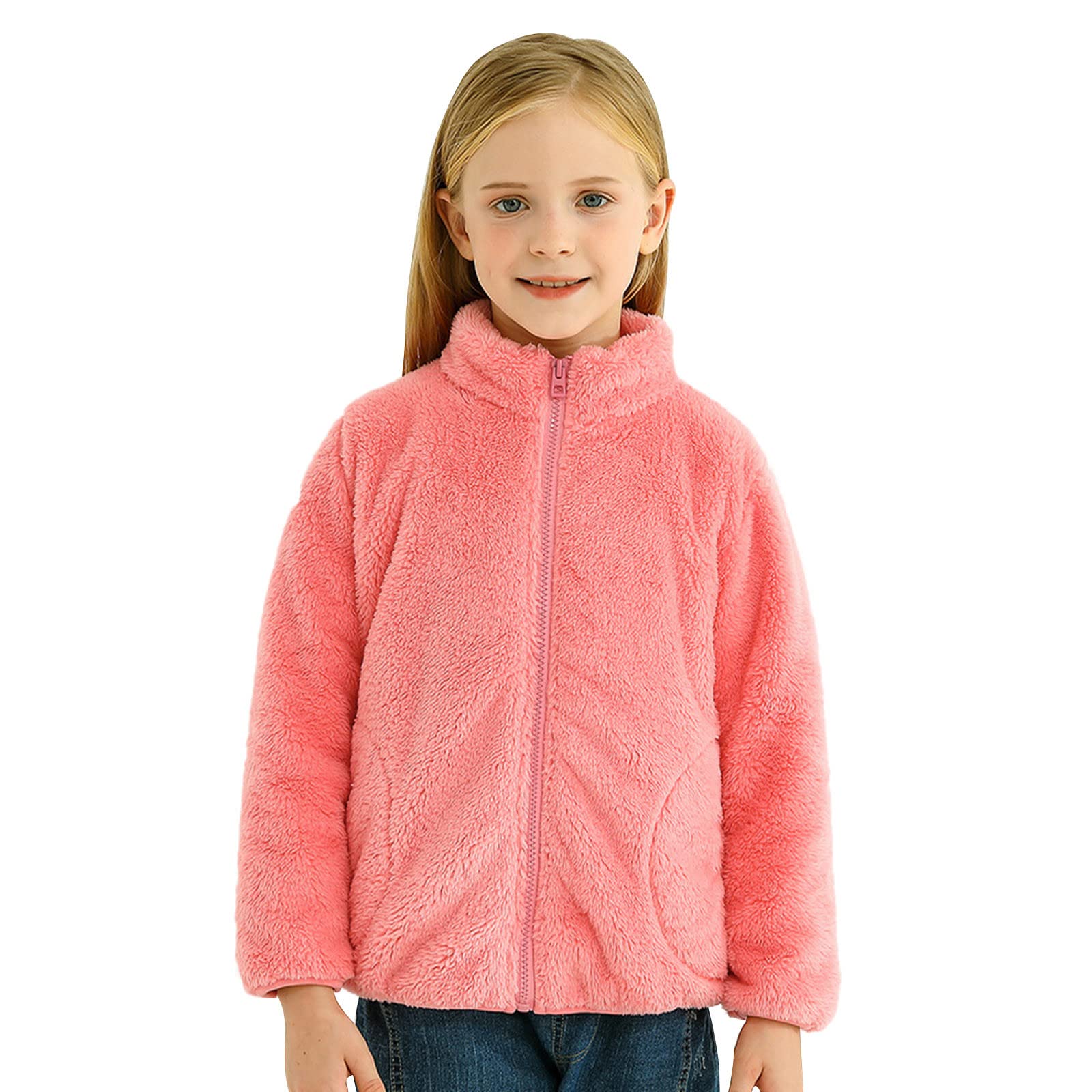 RNTOP Girls Boys Soft Fleece Jacket Long Sleeve Thicken Warm Winter Coat Kids Toddler Zip (Watermelon Red, 9-10 Years)