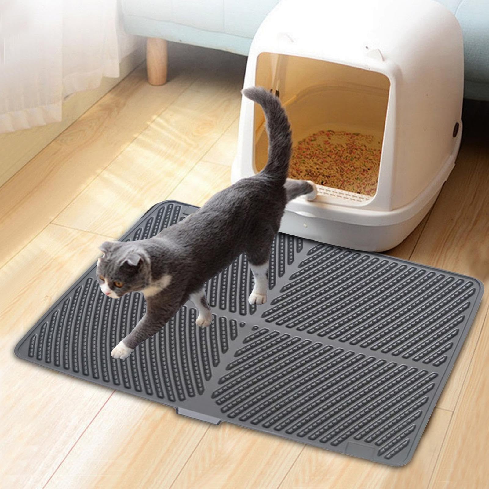 Tapis pour Litière de Chat Base Antidérapante Bac Étanche en Silicone