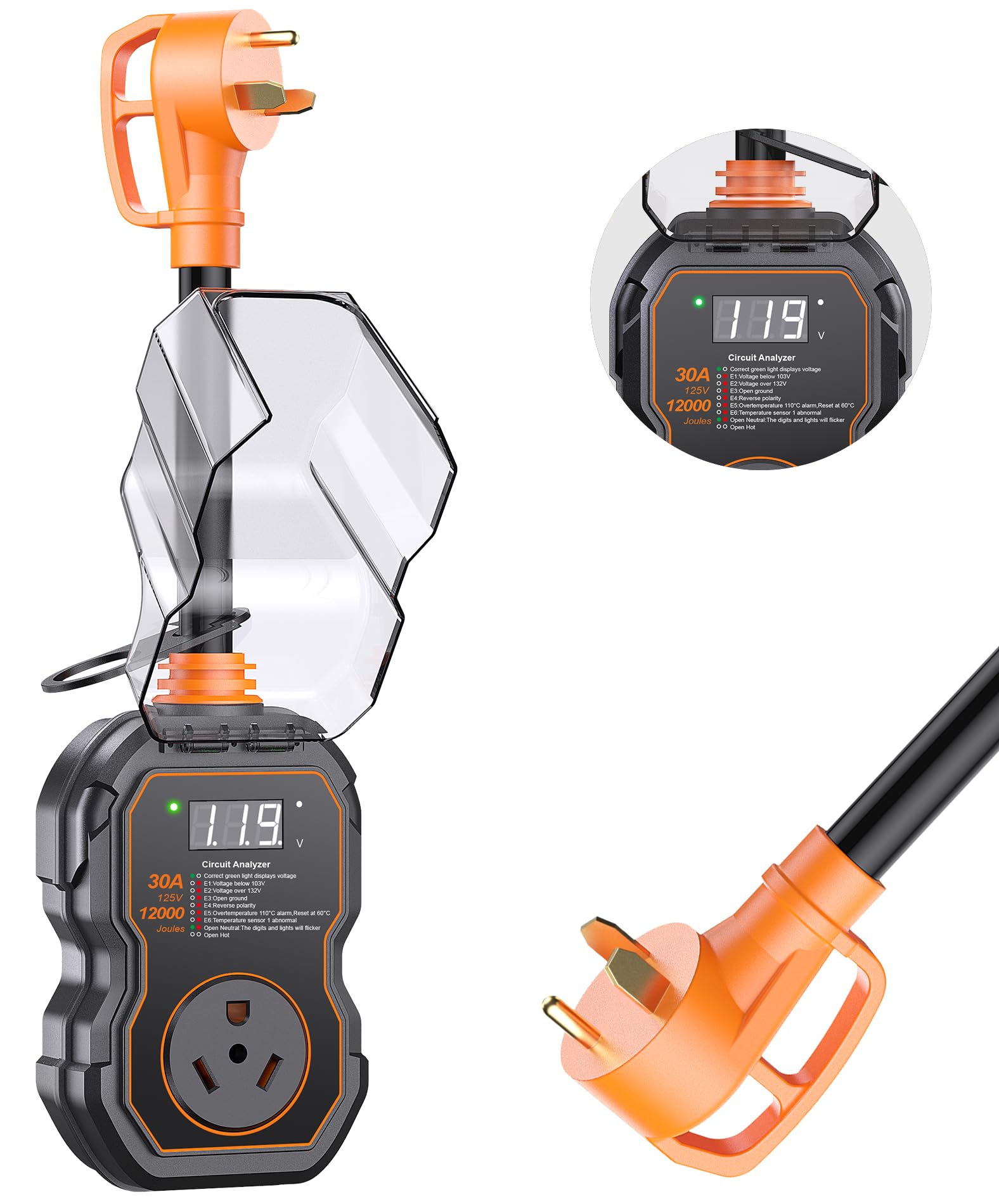 GEARGO 30 Amp RV Surge Protector (12000J) with Smart LED Circuit Analyzer