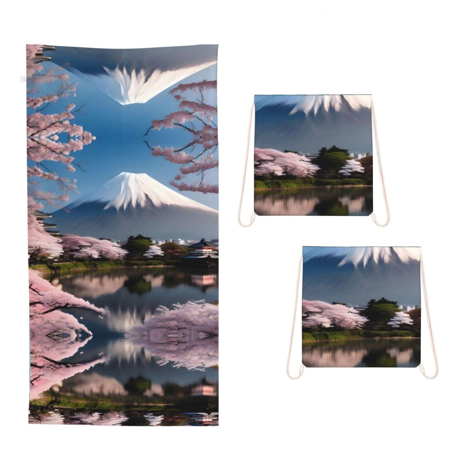 Mt. Fuji in early spring 2 in 1 Packable Towel Bag-Large Beach Towel with Stuff Sack, Super Absorbent Microfiber Travel Towel for Pool