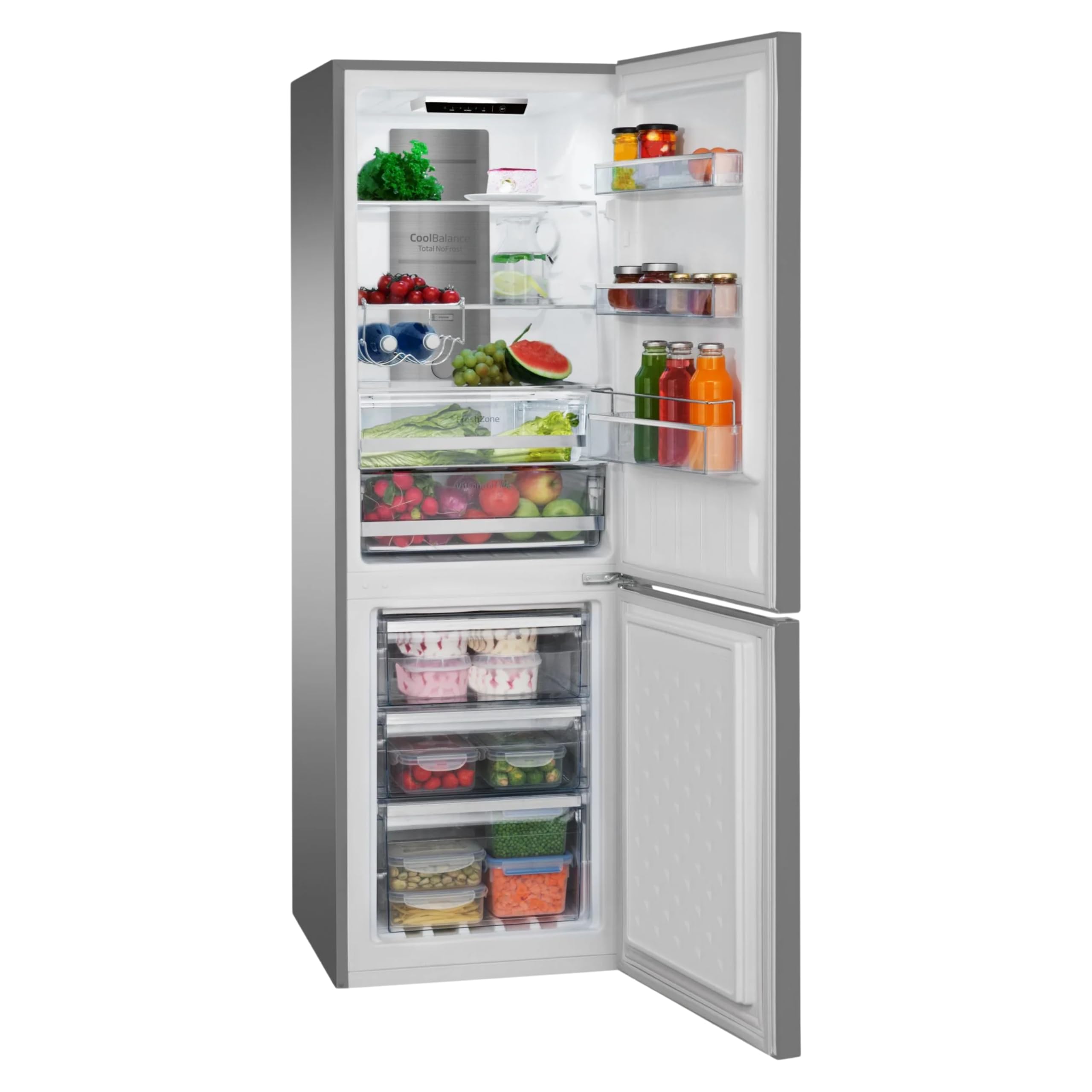 Amica KGCN 387 140 E lodówko-zamrażarka, wysokość 170 cm, szerokość 54 cm, pojemność 231 l, NoFrost, FreshZone, super chłodzenie, super zamrażanie, wygląd stali nierdzewnej