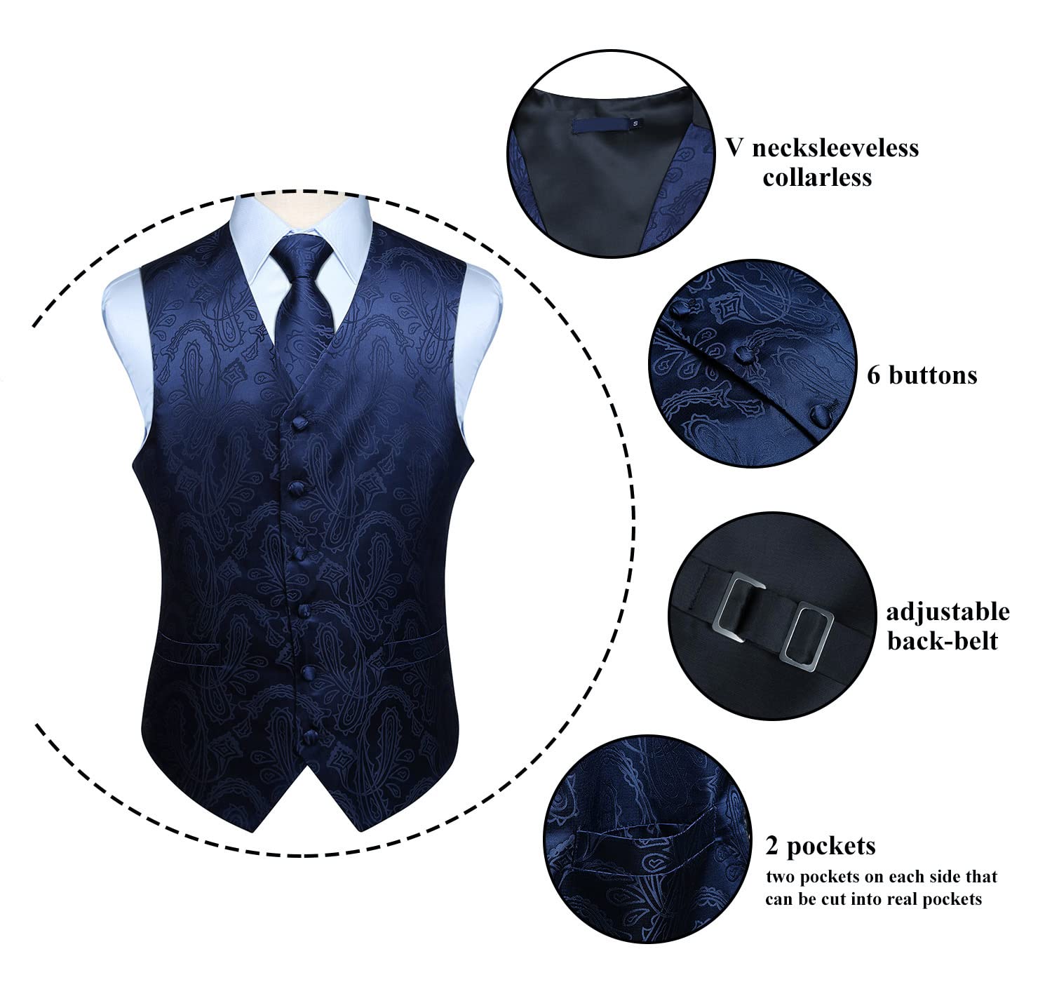 Enlision Chaleco y corbata floral jacquard paisley para hombre y traje de chaleco cuadrado