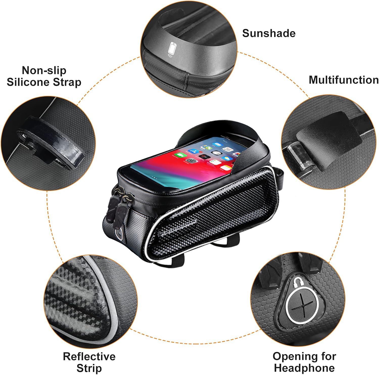 QSPORTPEAK Borsa per telaio anteriore del telefono della bicicletta/della bici, borsa del tubo, sacchetto di ciclismo, impermeabile, accessori della bici
