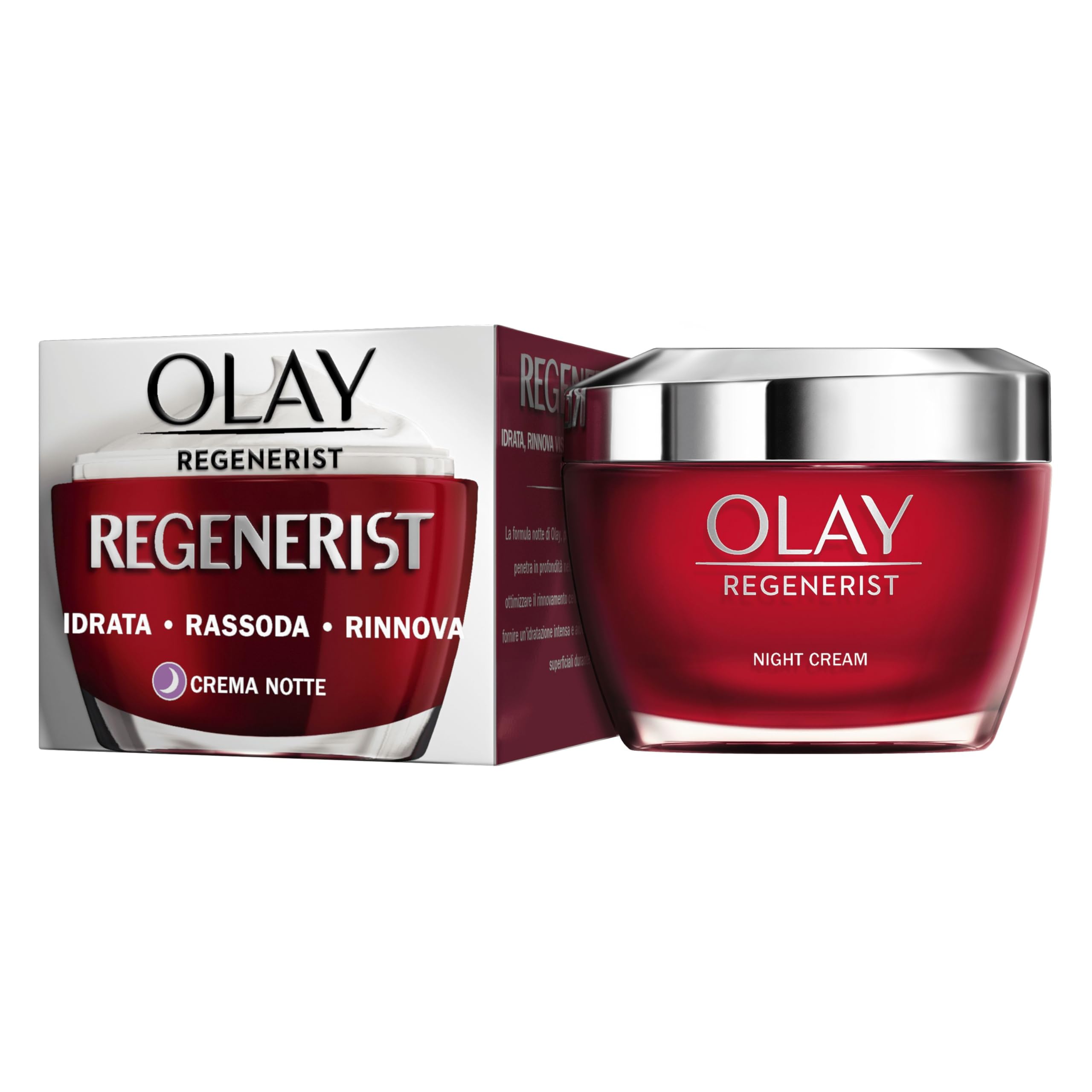 Olay Regenerist Crema Viso Notte. Crema Idratante Attiva Antirughe e Rassodante per la Cura della Pelle con Niacinamide e Peptidi Anti-Età. Rassoda, Rigenera e Idrata. Senza Profumo. 50 ml