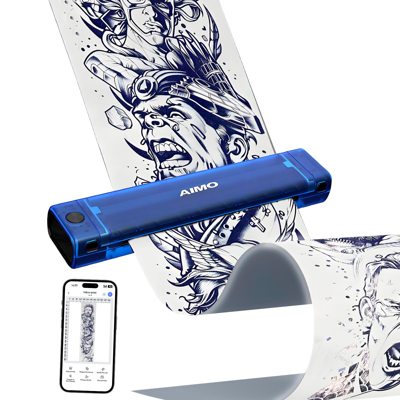 JZsmpmu Aimo T08F Wireless Tattoo Stencil Printer - Bluetooth Tattoo Transfer Machine for Long Image Printing Compatible with iPad/Tablet/PC, for