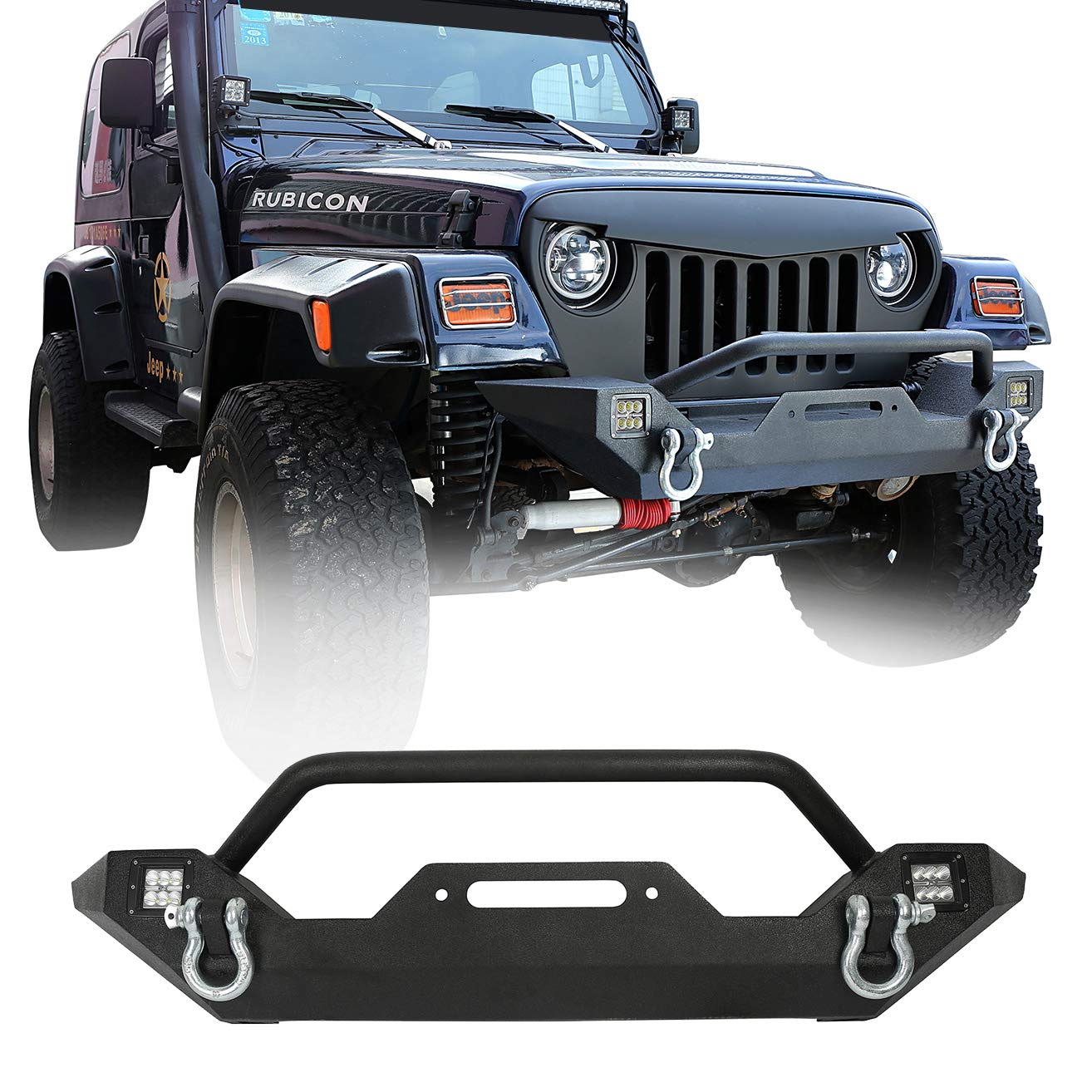 Buy u-Box Jeep Wrangler YJ Front Bumper w/Winch Plate & LED Lights & D ...