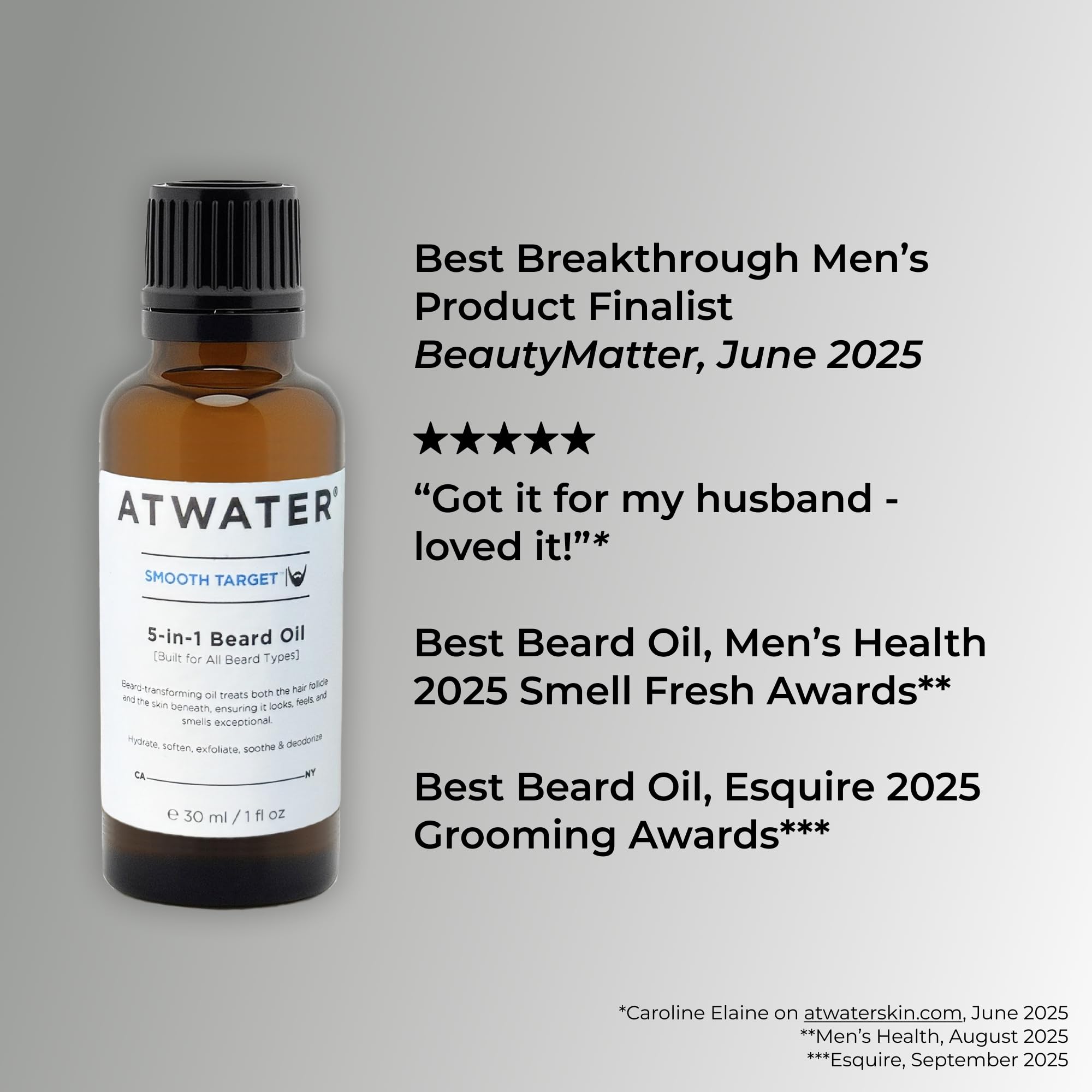 ATWATER Men's 5-in-1 Beard Oil for a Soothened & Softened feel, 1 oz