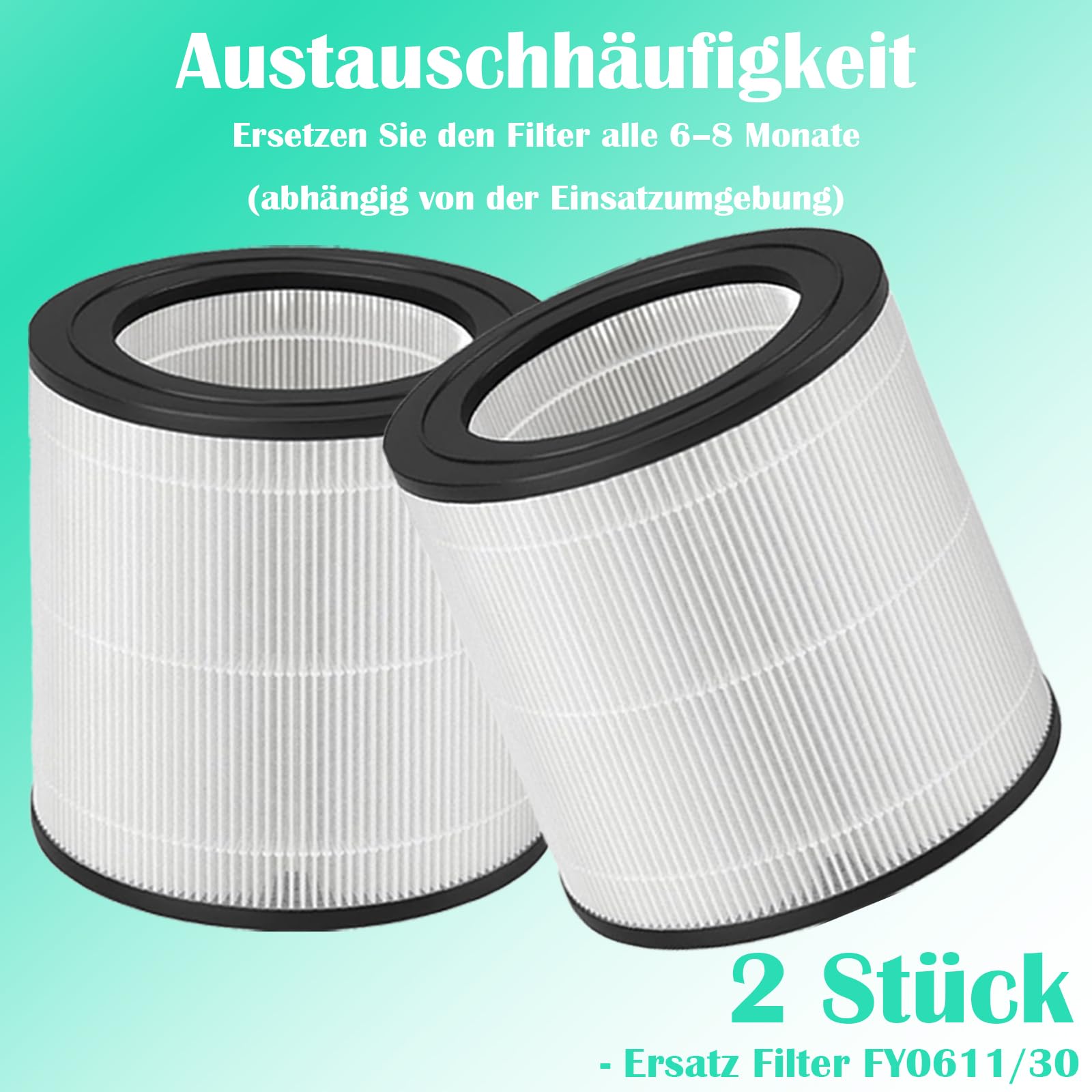 FY0611 Filtr zamienny do oczyszczacza powietrza z serii 600 Philips AC0650/10 AC0651/10 H13 True HEPA FY0611/30 filtr powietrza zamiennik (2 sztuki)