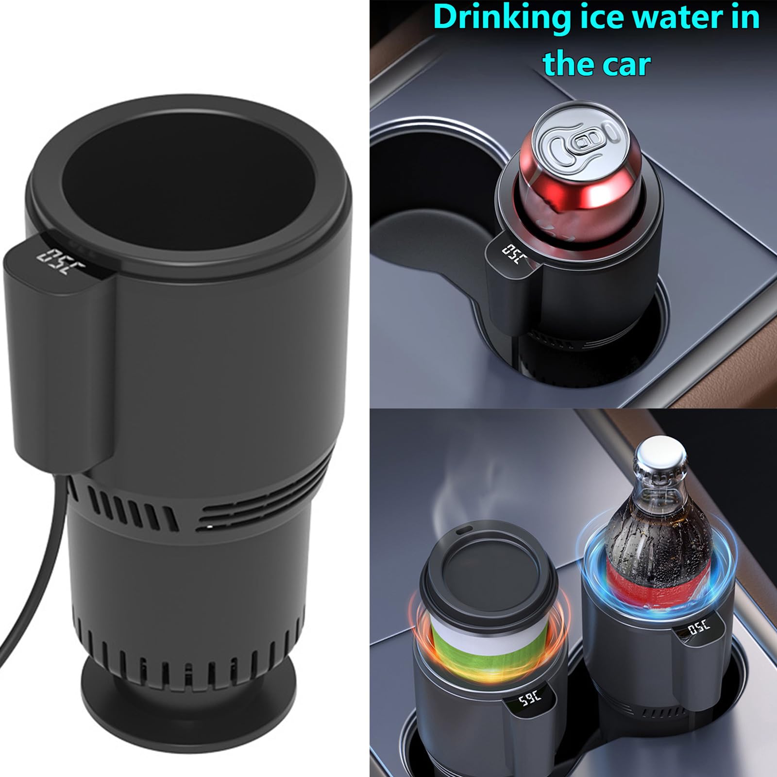 Raffreddatore e scalda 12 V con indicatore di temperatura a LED, frigorifero per viaggi caldi e freddi, raffreddamento automatico e riscaldamento, refrigeratore per lattine per portabevande