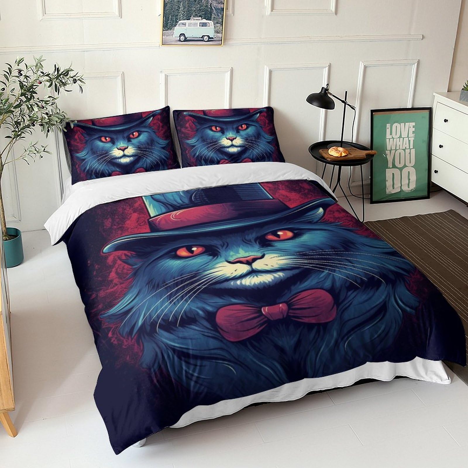 Parure de lit 3D microfibre respirante avec fermeture éclair chat magicien