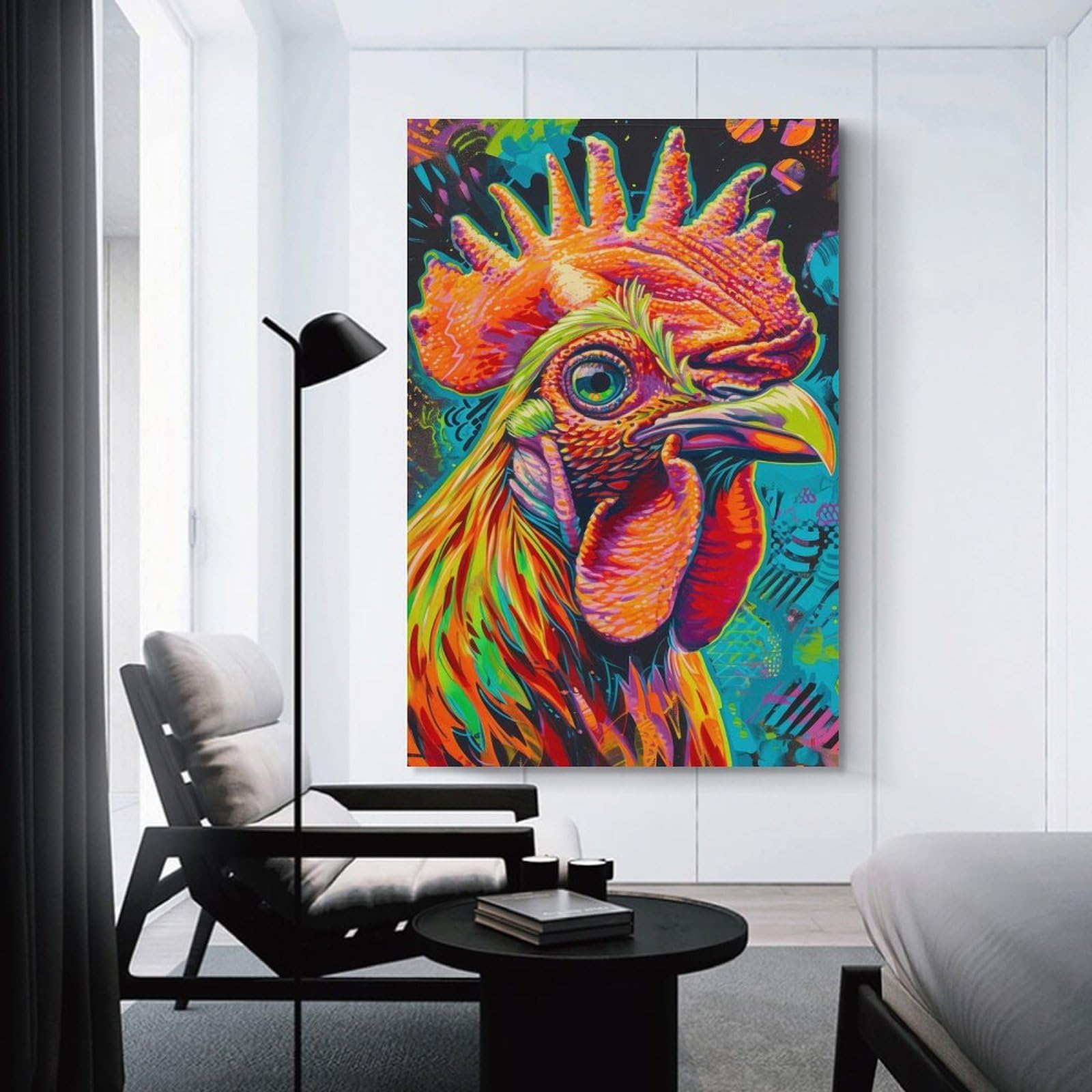 Junmoney Home Decor Wall Art Colorful Rooster Portrait, 24x36inch(60x90cm), for Bedroom Decor, Cosy Corners Or Studios, Decorative Wall Art for Cosy Rooms