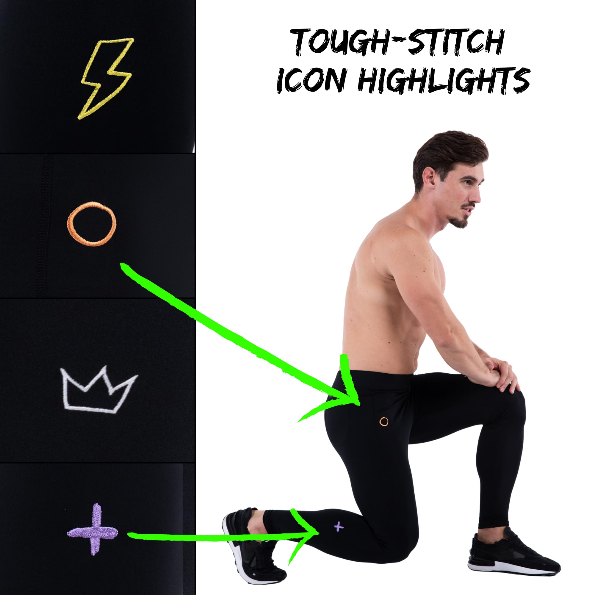 Kapow Meggings Leggings Sportivi Contenitivi da Uomo Performance PRO con Tasche