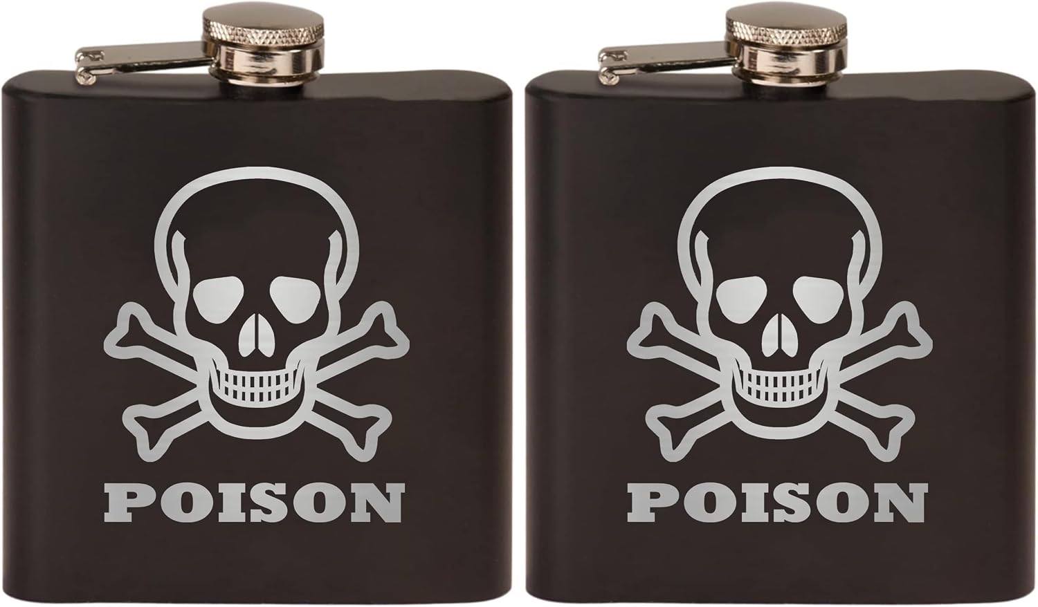 Rogue River Tactical Funny Poison Skull and Crossbones Stainless Steel Hip Flask Premium Matte Black Makes a Great Gift For Him Dad Father Gag Joke Gift