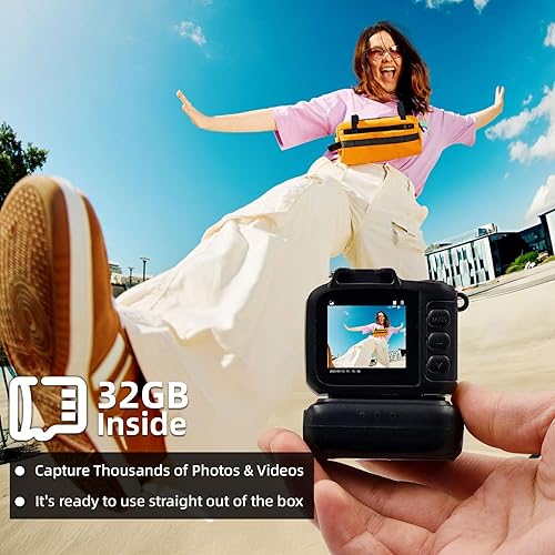 Miniatura 5 de Llavero mini cámara, mini cámara digital retro, cámara Y2K, lente gran angular, pantalla LCD de 1.4 pulgadas, 32 GB incluidos, fotos nostálgicas,