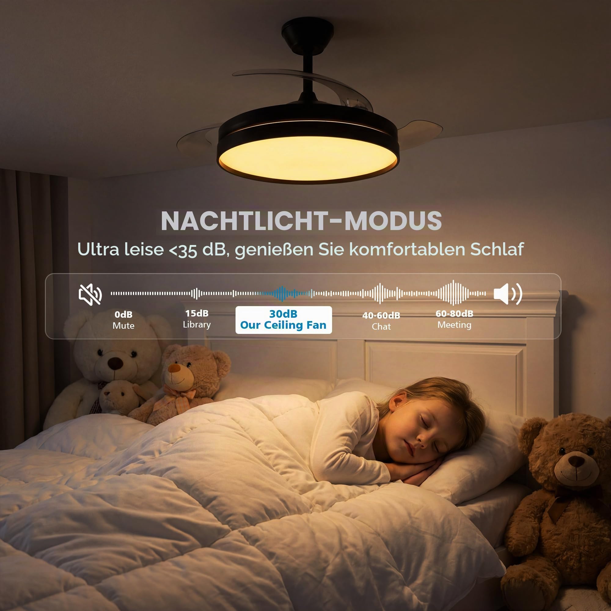 NIORSUN Deckenleuchte mit Ventilator, Deckenventilator mit Beleuchtung, App und Fernbedienung,Schwarz