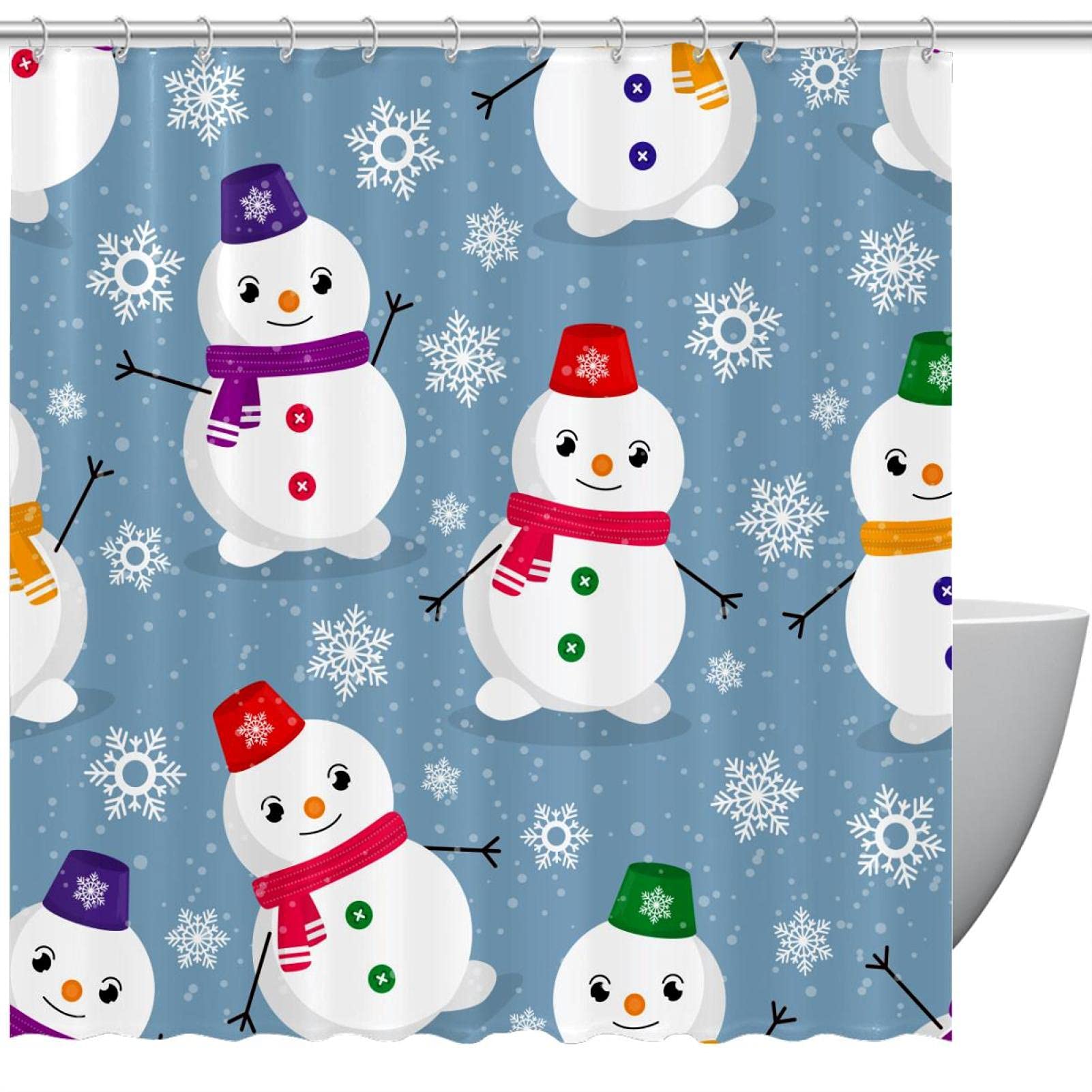Rideau de douche bonhomme de neige dansant avec 12 crochets robustes