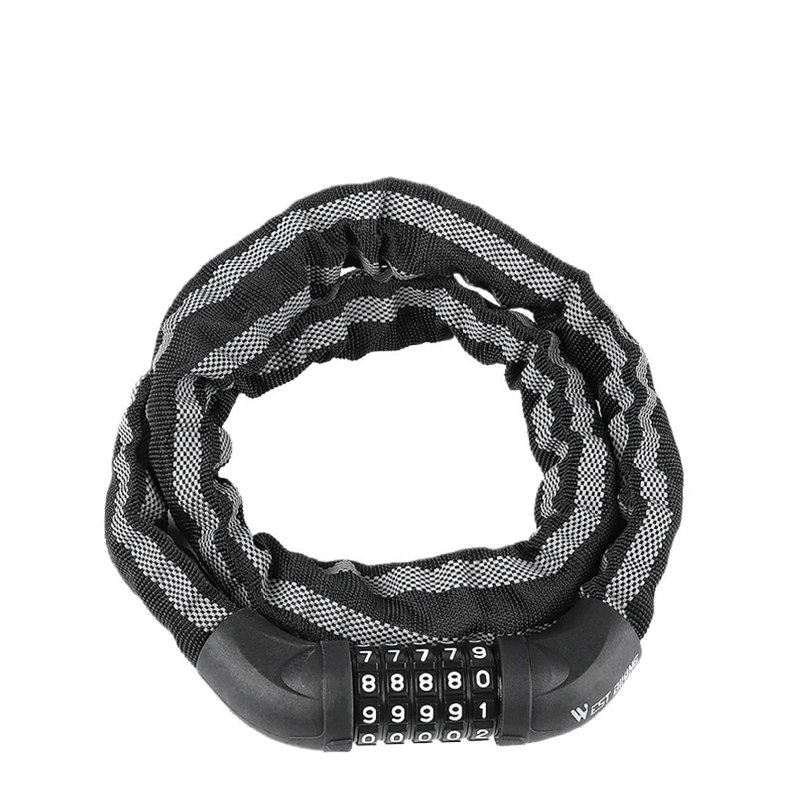 Chain Lock 5 Code Anti-Theft Bicycle Password Chain Lock Alloy Steel ABS Motorcycle Scooter MTB Road Bike Accessories Door Motorcycle Handlebar Lock(Reflective 95cm)