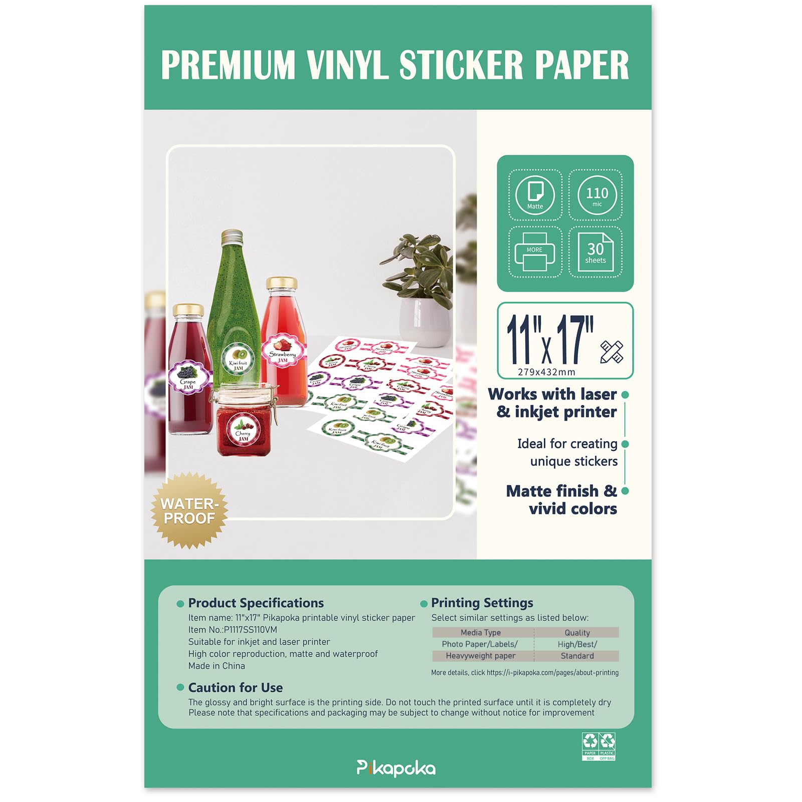 Amazon.com : Pikapoka 11x17 Removable Self-adhesive Vinyl Sticker