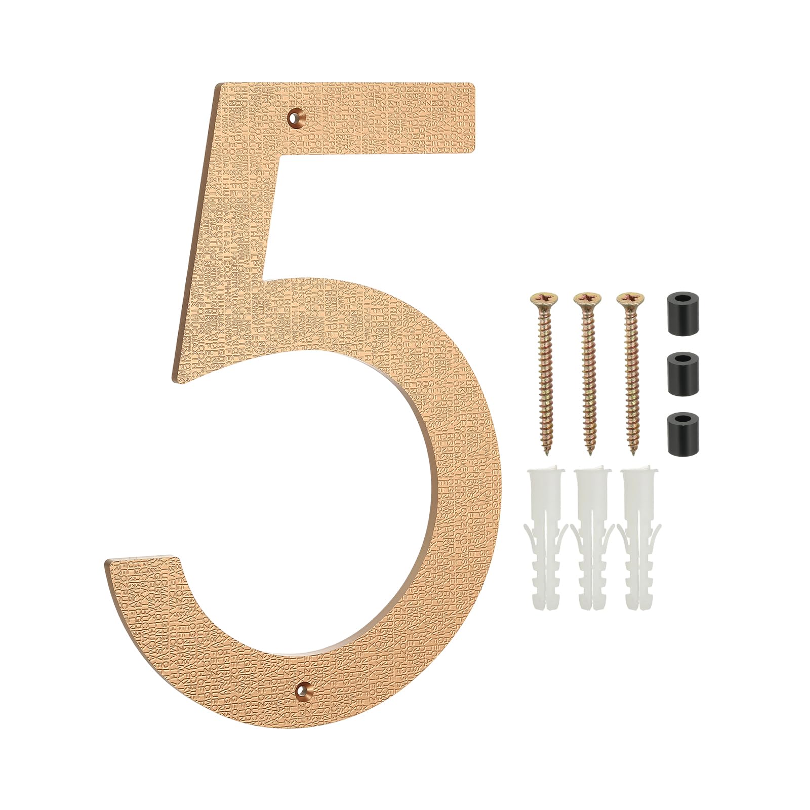 PATIKIL 12 Inch House Numbers for Outside, Number 5 ABS Plastic Texture Floating House Number Modern Mailbox Address Door Numbers with Nail Kit for Outdoor Residential Street, Gold Tone