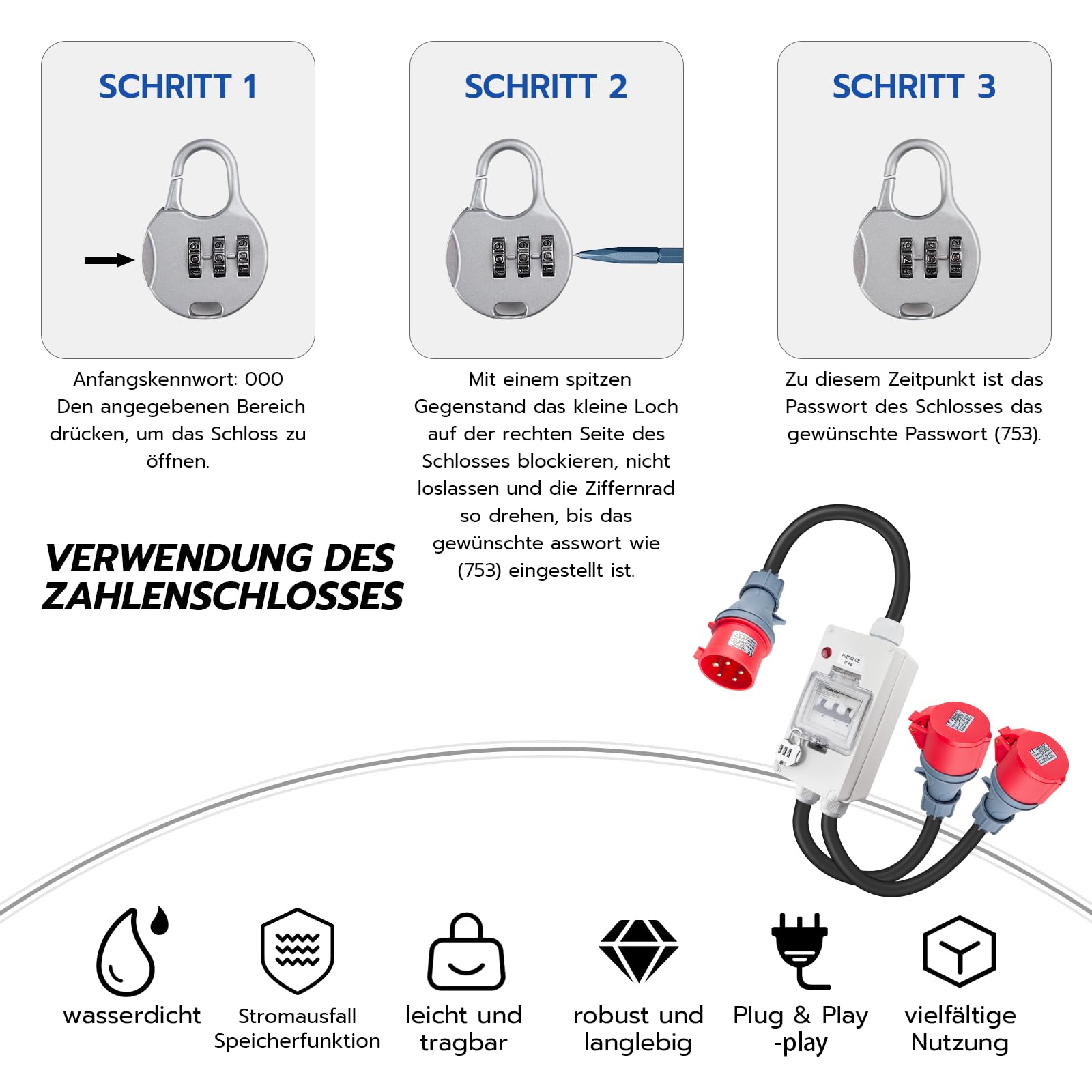 Starkstrom Adapter 32A auf 16A mit Leitungsschutzschalter,CEE Adapter 32A Stecker 16A Kupplung mit 2,5 mm² CEE Verlängerungskabel für Camping, Werkstatt, Baustelle und Außenbereich