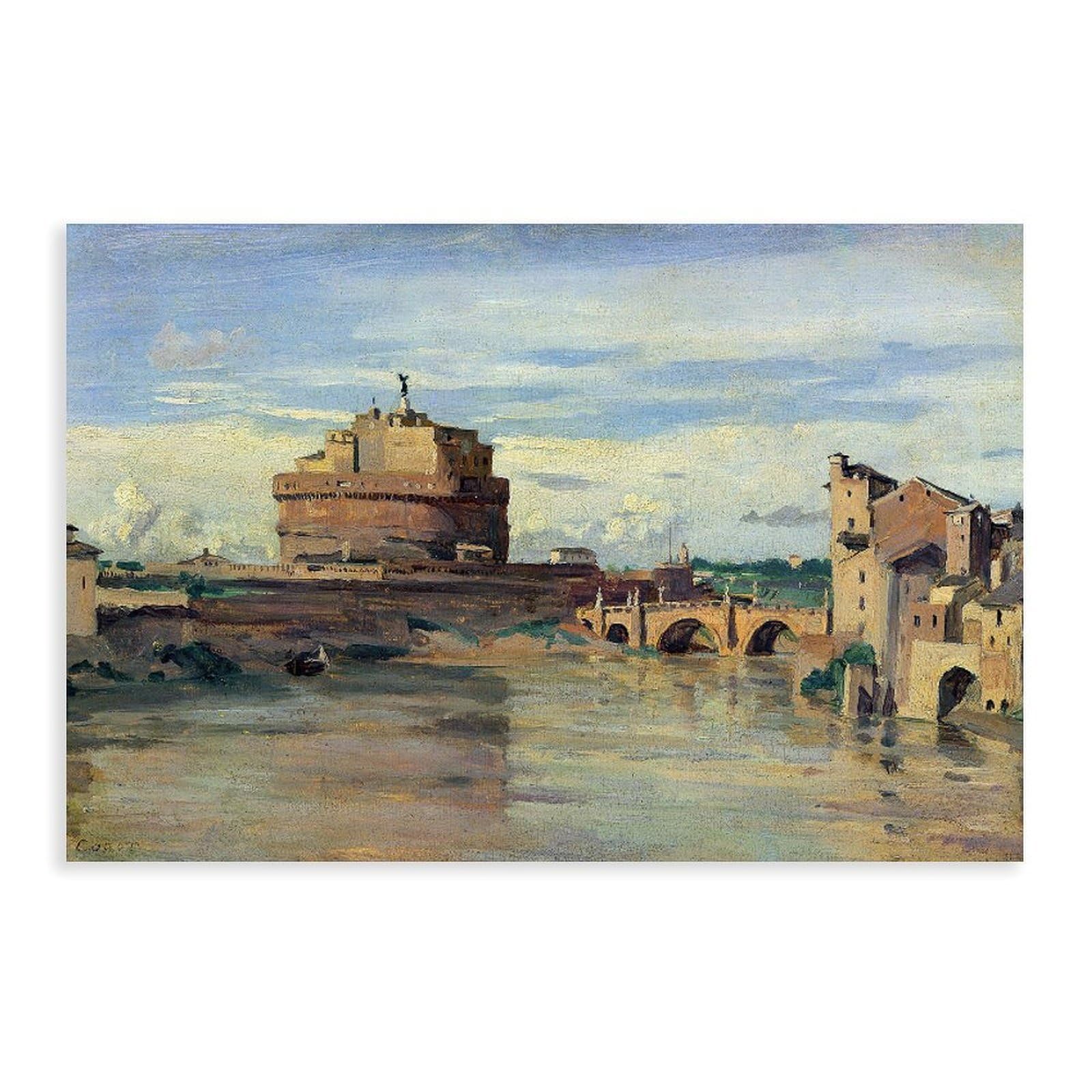 DFJyjFGJJ Jean Baptiste Camille Corot,Castel Sant Angelo And The River Tiber,famous Art Canvas Poster And Wall Art Picture Print Modern Family Bedroom Decor 24" L X 36" W