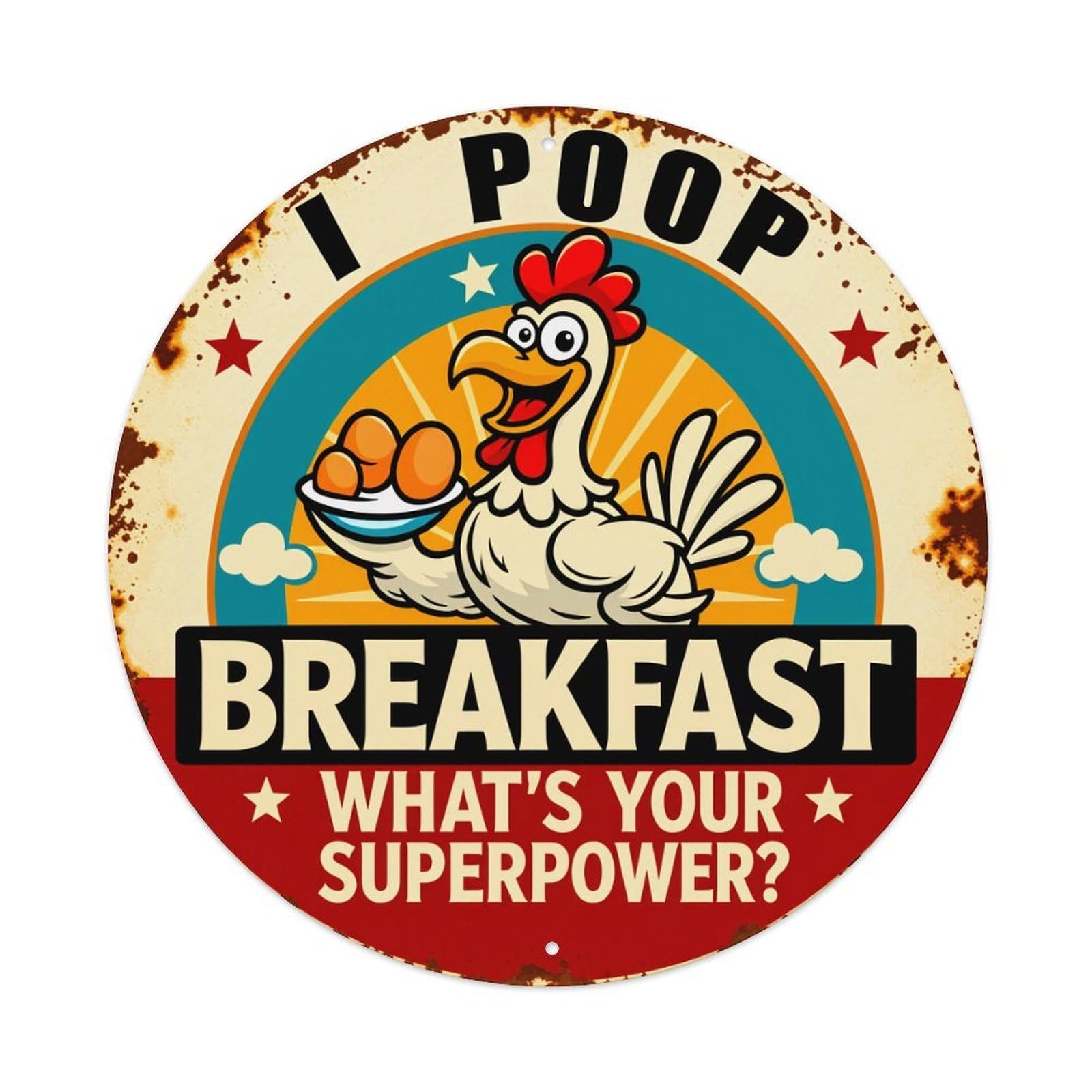 Chicken Holding Eggs Retro Style Design Vintage Rust Effect Metal Tin Sign Vintage Garden Bedroom Cafe Bar Man Cave Home Wall Decor Metal Poster 8x8 inches