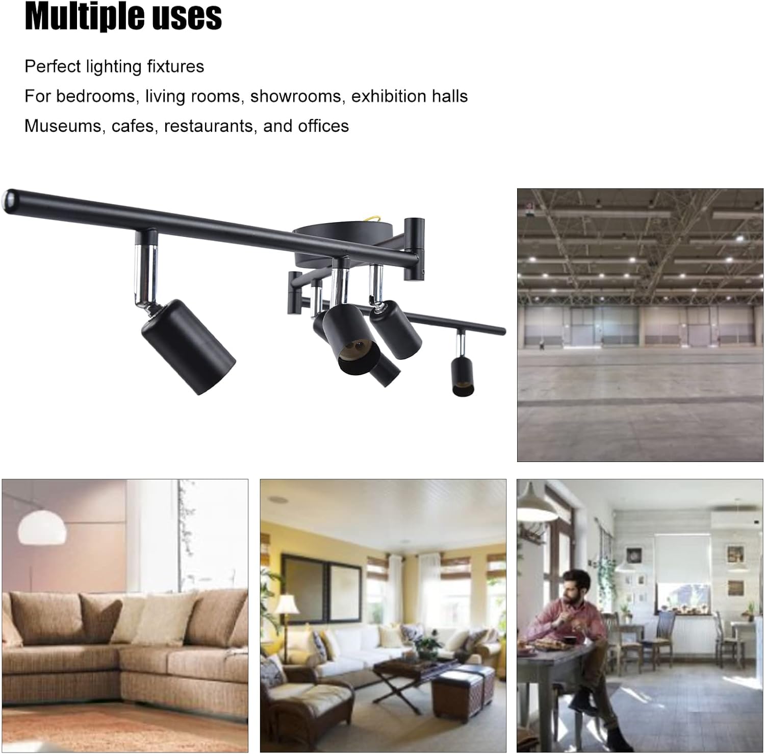 Yosoo 6 Way Ceiling Spotlight GU10 Base Socket, Track Lighting Kit Rotatable Lamp Head, can be Tilted 90°, Adjustable Lighting Angle, for Showrooms, Exhibition Halls, Cafes,