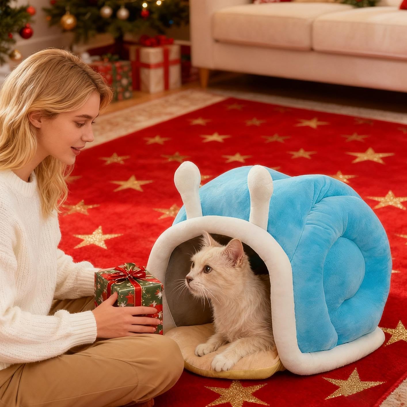 猫ハウスベッド,かわいい暖かい囲まれた快適なペット用品 | カバー付き猫ベッド,冬旅行車キャンプ机ベッドサイド窓椅子ソファ部屋避難所