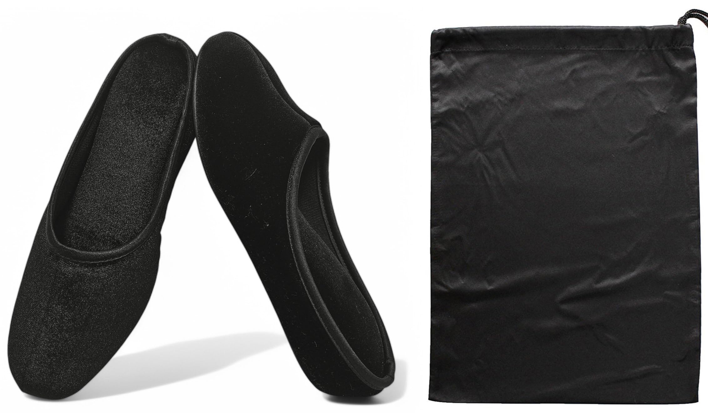 House slippers for women 1.5inch heel lift Slippers with Storage Bag (L Size US size 7.5-8) sexy old lady ladies velvet satin fancy vintage Black travel slippers Indoor Shoes Non-Slip Spa Hotel cute pantuflas para mujer bedroom bride ballet Guest Japanese-Style