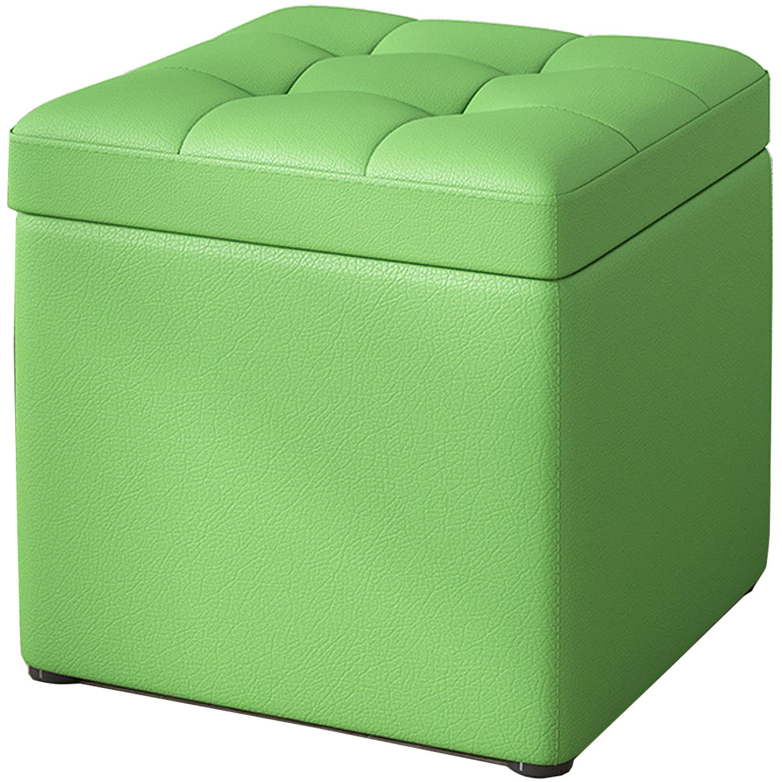 LMMIAOZ Green Leather Cube Storage with Clamshell Design Portable Fabric Square Footrest for Living Room and Bedroom Small Foot Stool (30 * 30 * 35cm)