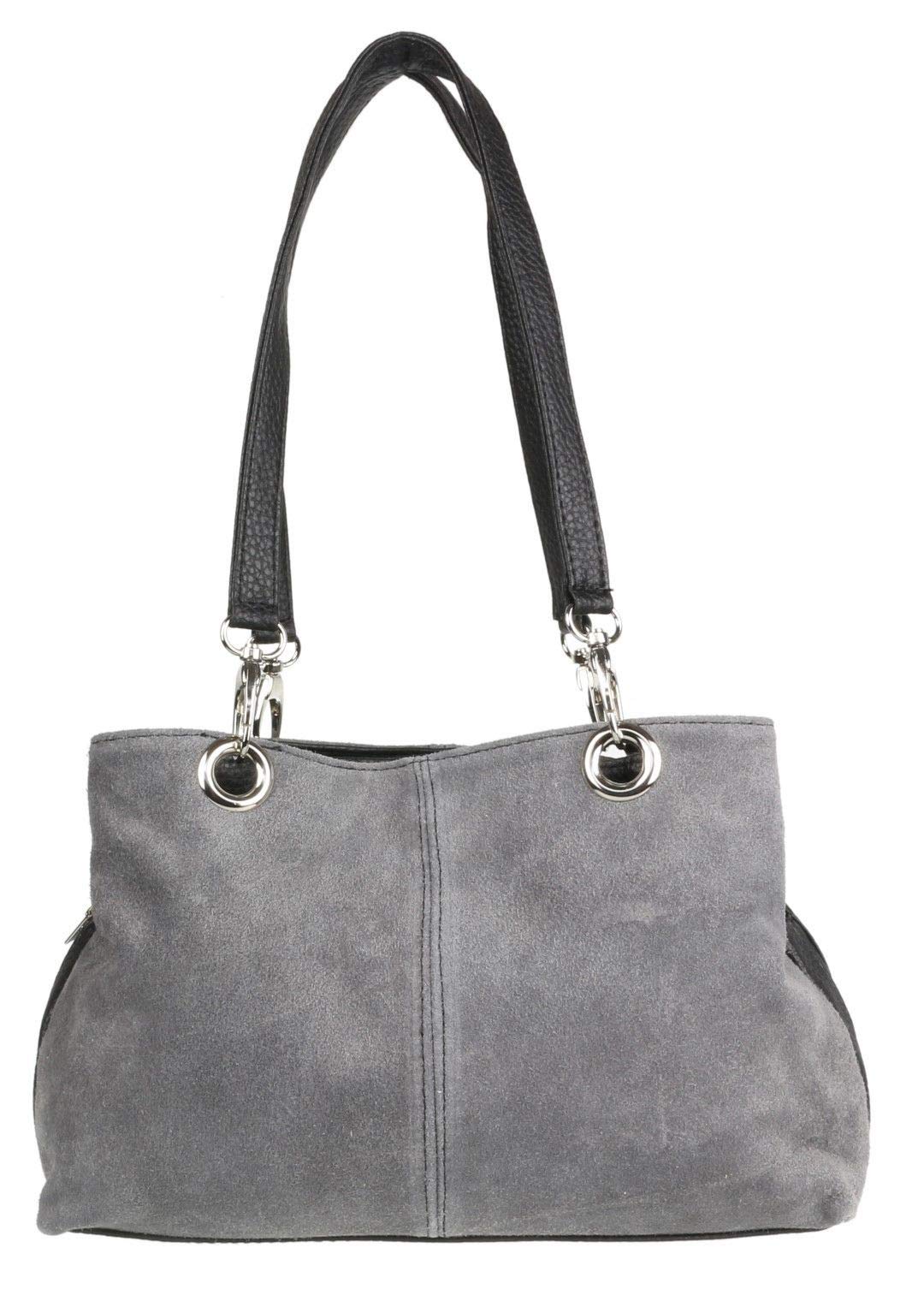 Craze LondonWomens Small Twin Top Multi Zip Pockets Italian Suede Leather Shoulder Bag