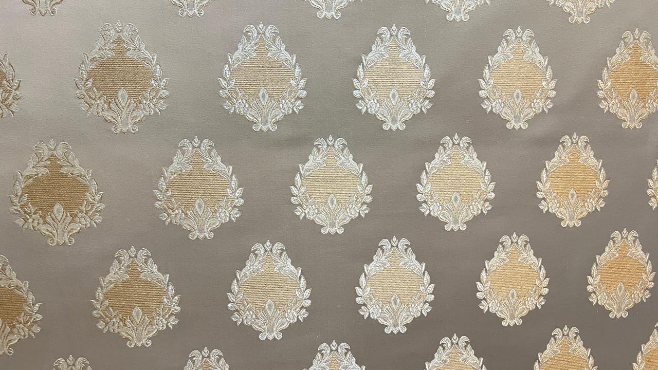 Luxurious Woven Jacquard Damask Motif Heavy Furnishing Fabric for Upholstery, Sofa, Chair, Cushion Covers, Head Board - Width 54 inches - Fabric by The Yard (Beige)