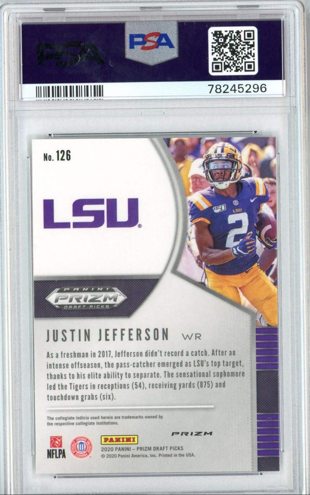 Amazon.com: Graded 2020 Panini Draft Picks Justin Jefferson #126 Silver  Prizm Rookie RC Football Card PSA 10 Gem Mint : Collectibles & Fine Art