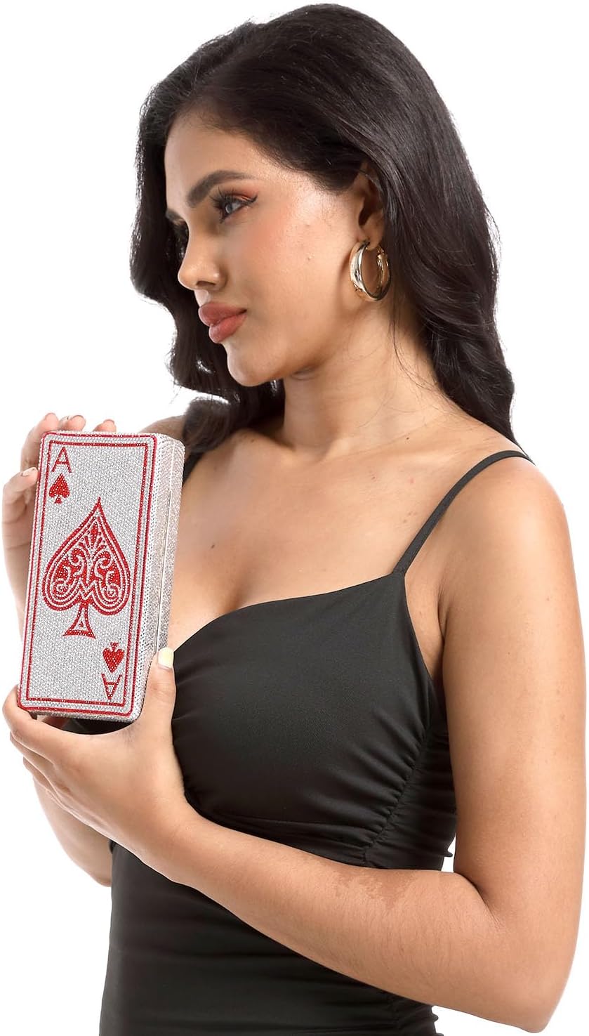 Boutique De FGG Poker Card Rhinestone Handbags Evening Bags and Clutches Women Crystal Clutch Purse for Party Casino, Mini - Image 9