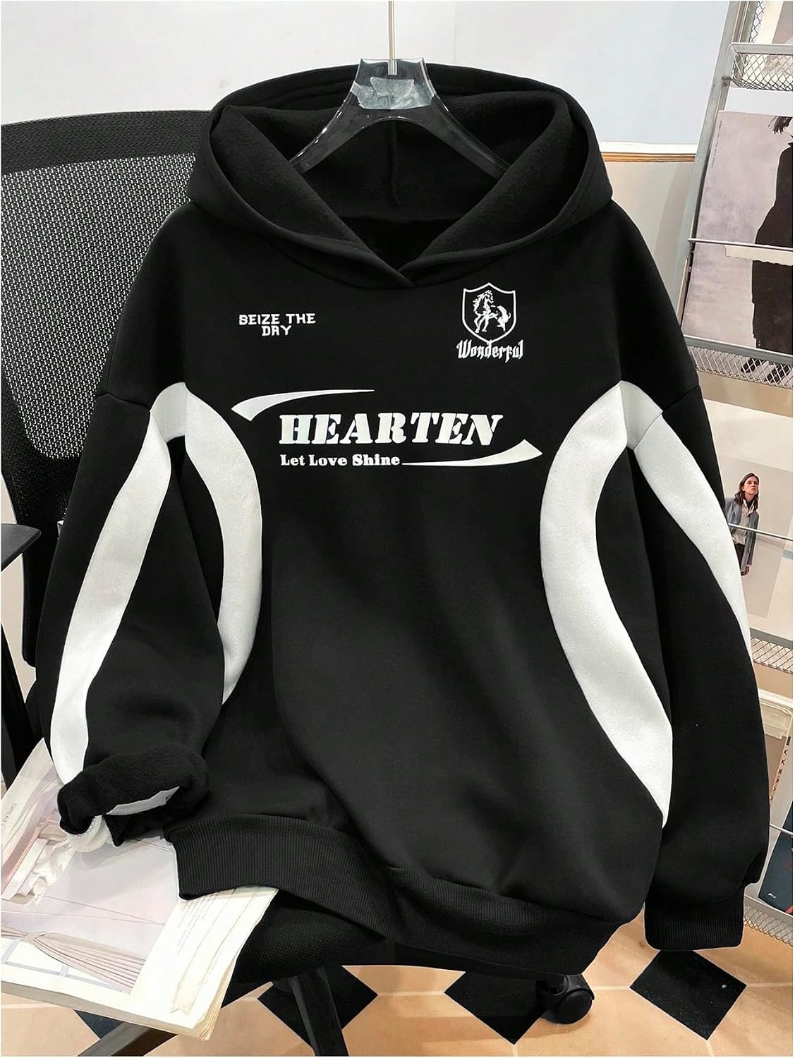 SHENHE Girl's Oversized Graphic Hoodie Y2k Long Sleeve Color Block Preppy Sweatshirt Pullover