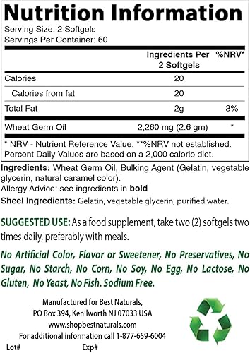 Miniatura 2 de Best Naturals Aceite de germen de trigo 1130 mg 120 cápsulas blandas