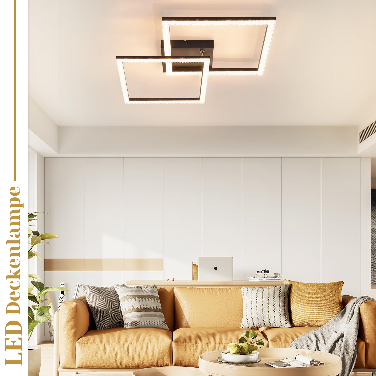 Glitzerlife Lámpara de Techo LED 24W Cristal Blanco Cálido Salón 3000K