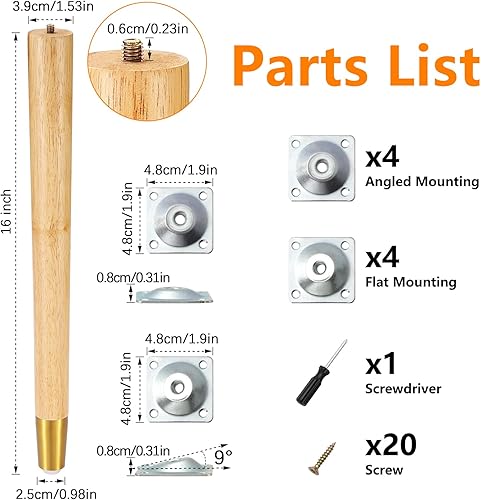 Miniatura 3 de Table Legs 16 inch Wood Furniture Legs with Metal Edge for Coffee End Table Desk Chair Bed Cabinet Mid Century Modern Style Set of 4,2 Sets