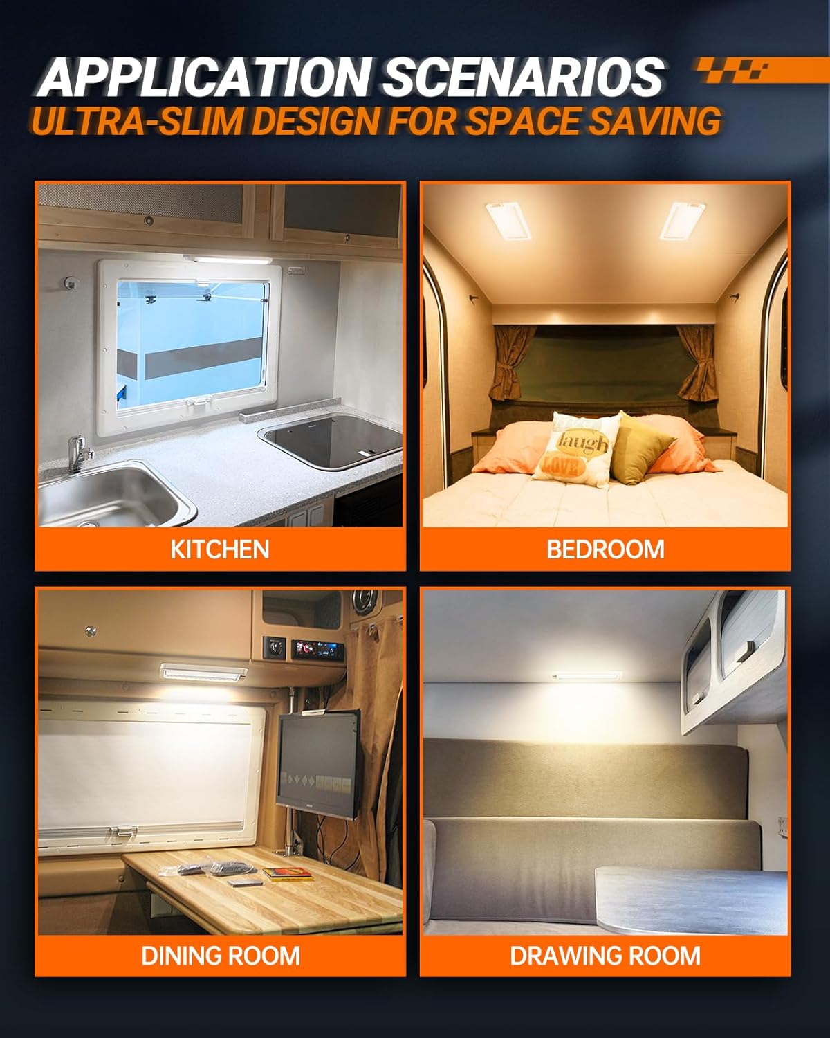 SEALIGHT RV Interior Lights, 3 Color Dimmable LED Fixtures 12V Camper Light 1500LM Ceiling Dome Light With Switch for Camper/Car/Trailer/Boat, Warm Cool Natural White (Pack of 4)