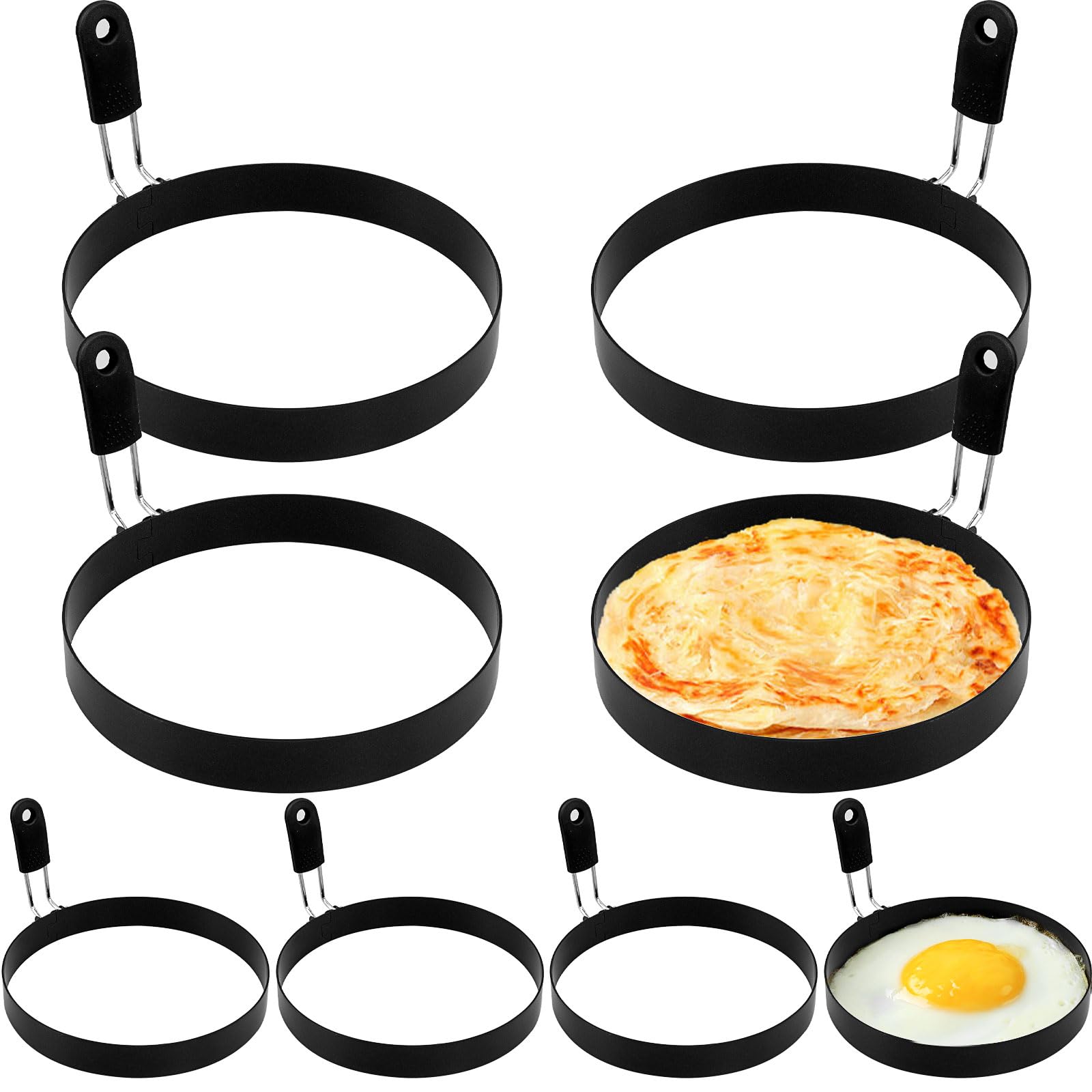8 Stück Spiegeleiform Edelstahl Ei Ring, 4 x 9cm & 4 x 15cm Pancake Ringe Antihaft, Eierringe mit Griff, Egg Ring Molds für Spiegeleier, Sandwiches, Pfannkuchen, Hackbraten
