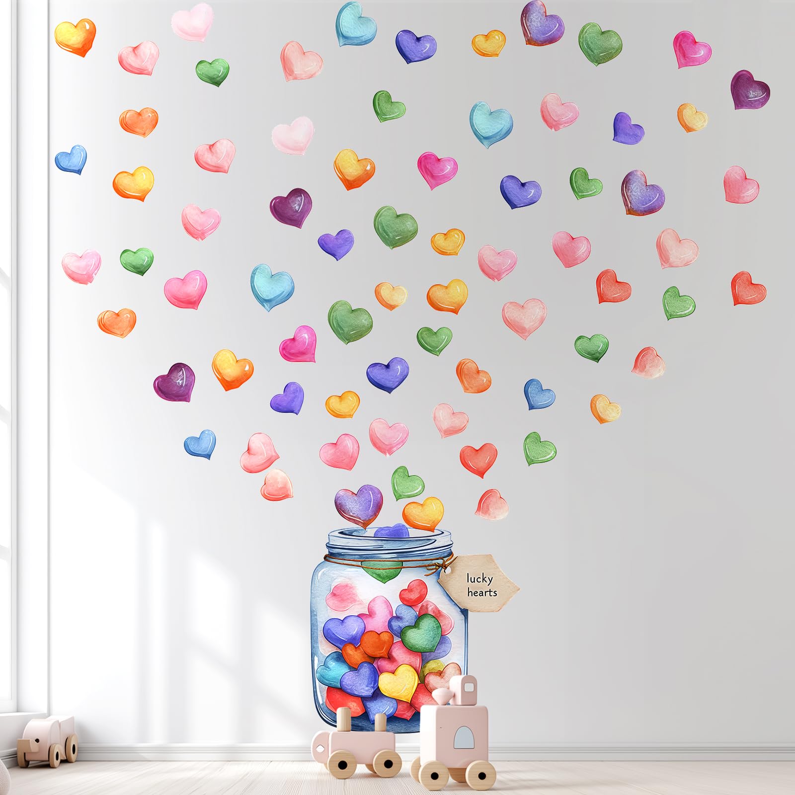 VePret Large Watercolor Hearts Wall Decals Peel and Stick, Cute Lucky Hearts Wall Stickers