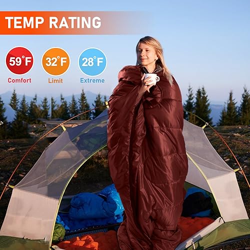 Miniatura 2 de MEREZA Saco de dormir de camping para adultos y hombres de 4 estaciones, para clima cálido y fresco, saco de dormir ligero con saco de compresión