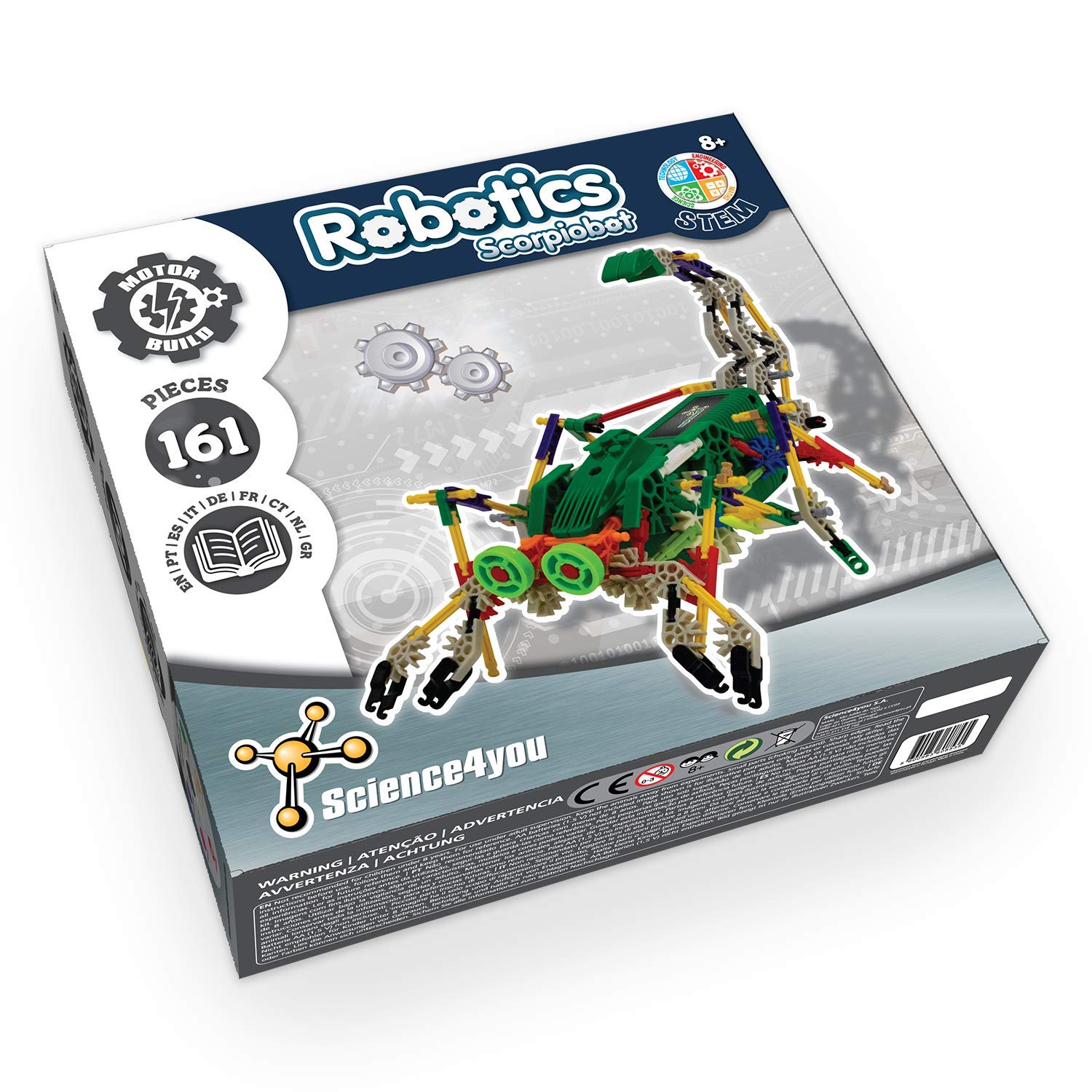 Science4you - Robotyka Scorpiobot, robot do samodzielnego budowania z 161 elementami – robot do samodzielnego budowania z tym zestawem elektroniki, gra edukacyjna UNT, zabawka konstrukcyjna dla dzieci