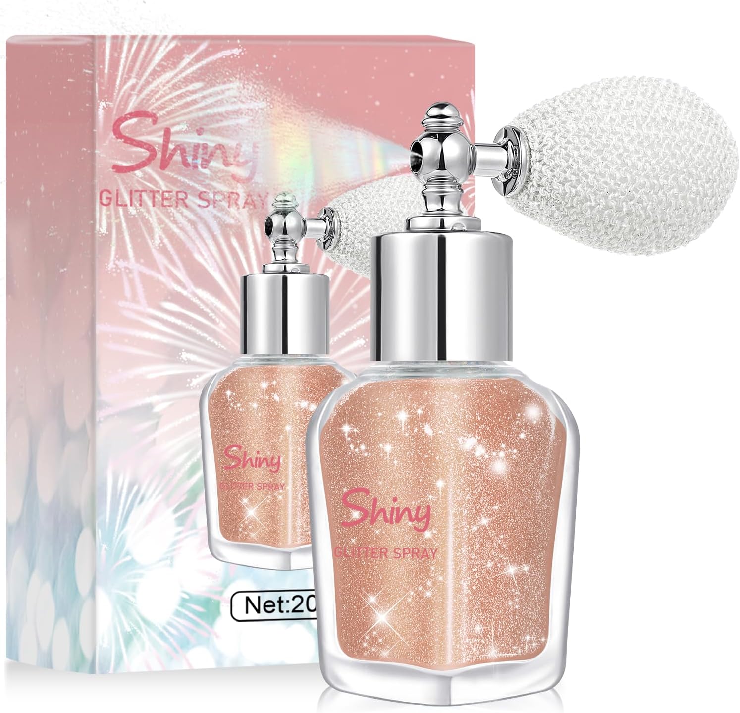Body Glitter Spray – Fine Loose Body Shimmer Powder & Hair Sparkle Highlighter Makeup, Long-Lasting Shimmer for Face Nail Art, Mardi Gras Festival Concert Party Rave Accessories(Champagne)
