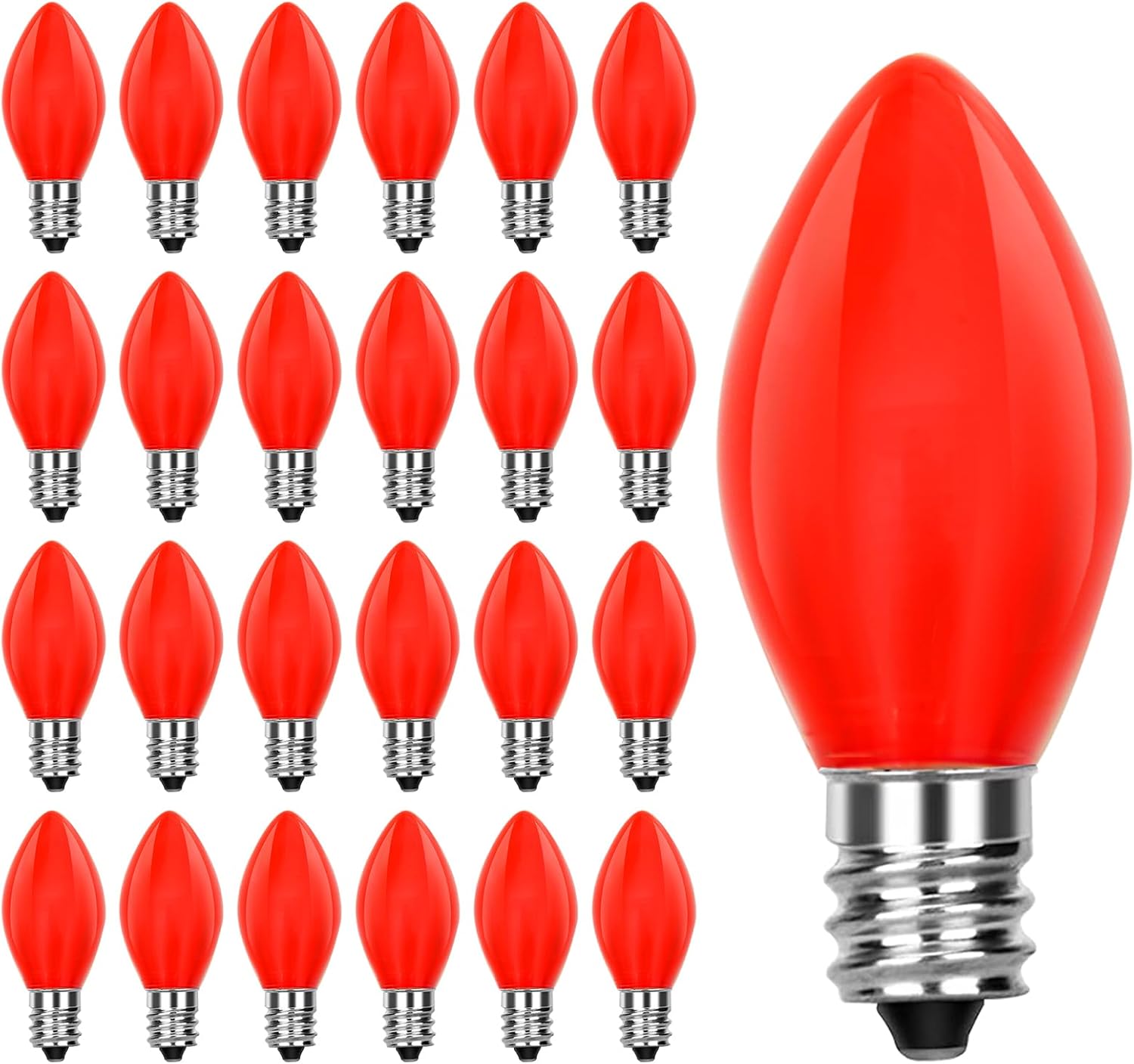 C7 LED Christmas Lights Replacement Bulbs, 25 Pack Red Night Light Bulb for Outdoor String Lights, Candle Lamps, Commercial Grade Holiday Bulbs, E12 Candelabra Base, 0.6 Watt