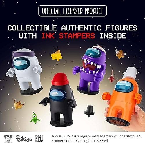 Miniatura 3 de Cuatro figuras de tripulación de Among Us con sellos  Juguetes de 4.5 pulgadas de alto Among Us + 10 sombreros y accesorios  Recuerdos de fiesta de