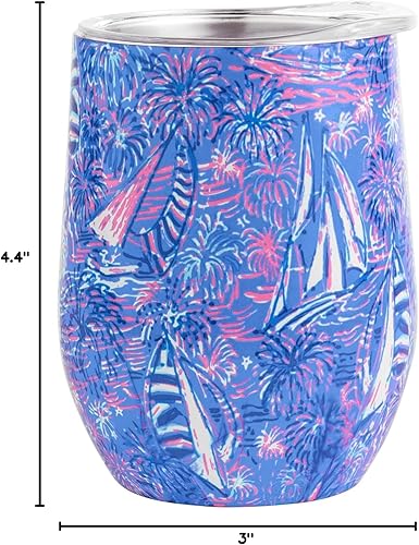 Miniatura 10 de Lilly Pulitzer Vaso aislado de 12 onzas con tapa, copa de vino de viaje de acero inoxidable, vaso de metal de doble pared (Shells n Bells)