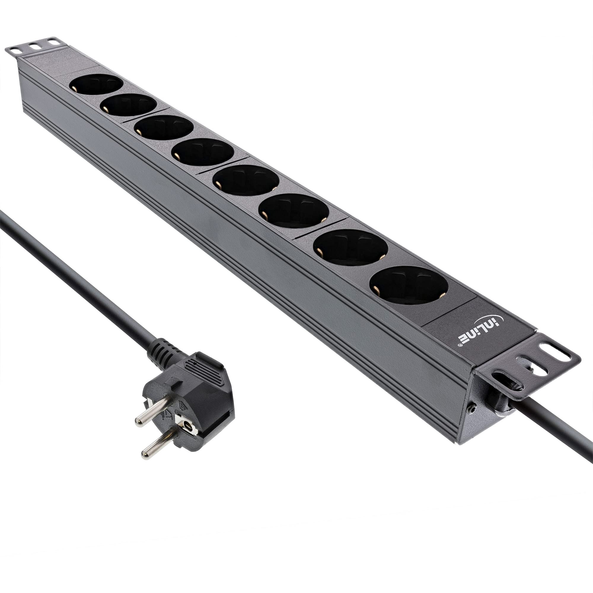 InLine® 19" Steckdosenleiste, 8-Fach Schutzkontakt, ohne Schalter, 2m, schwarz